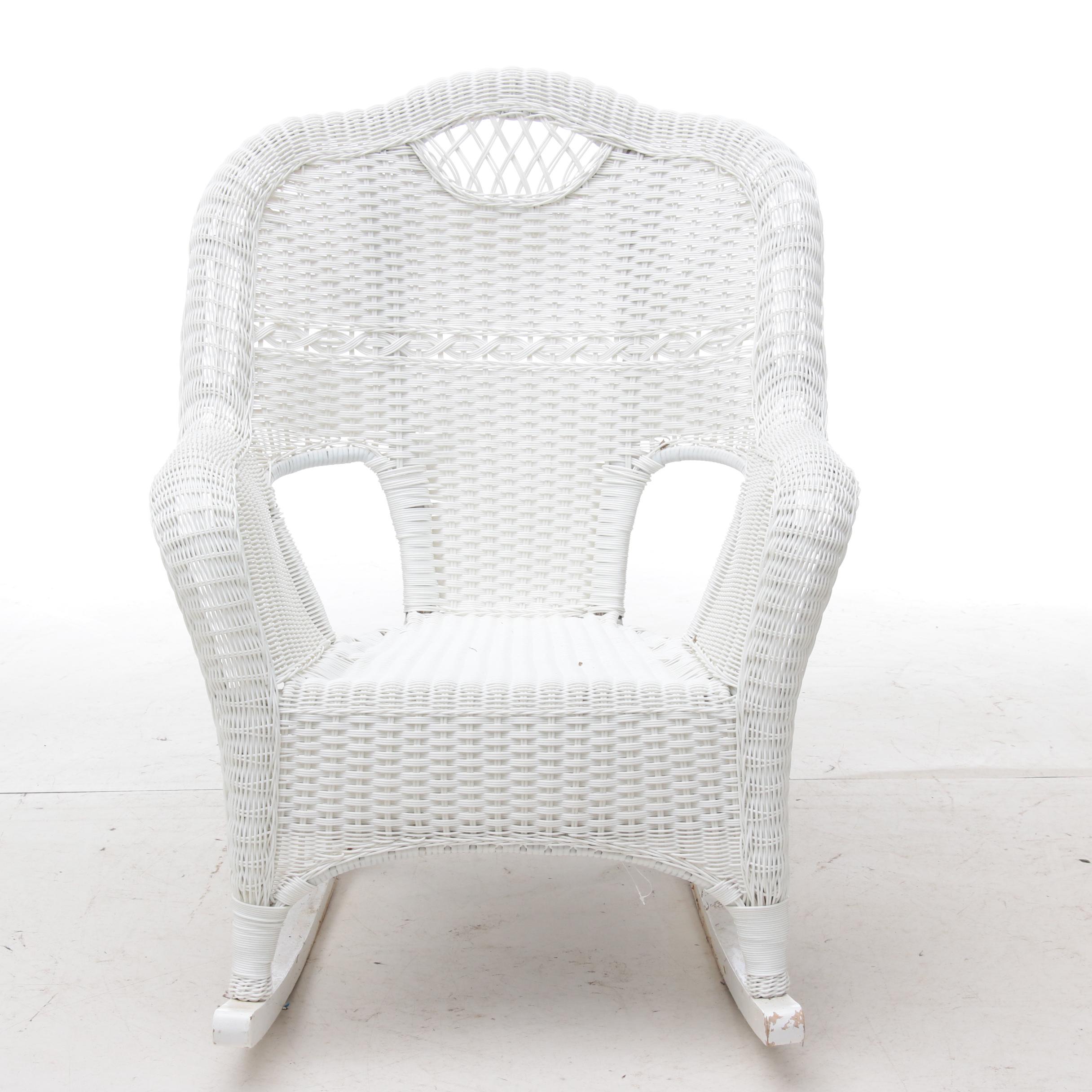 Pair of White Wicker Patio Rocking Chairs