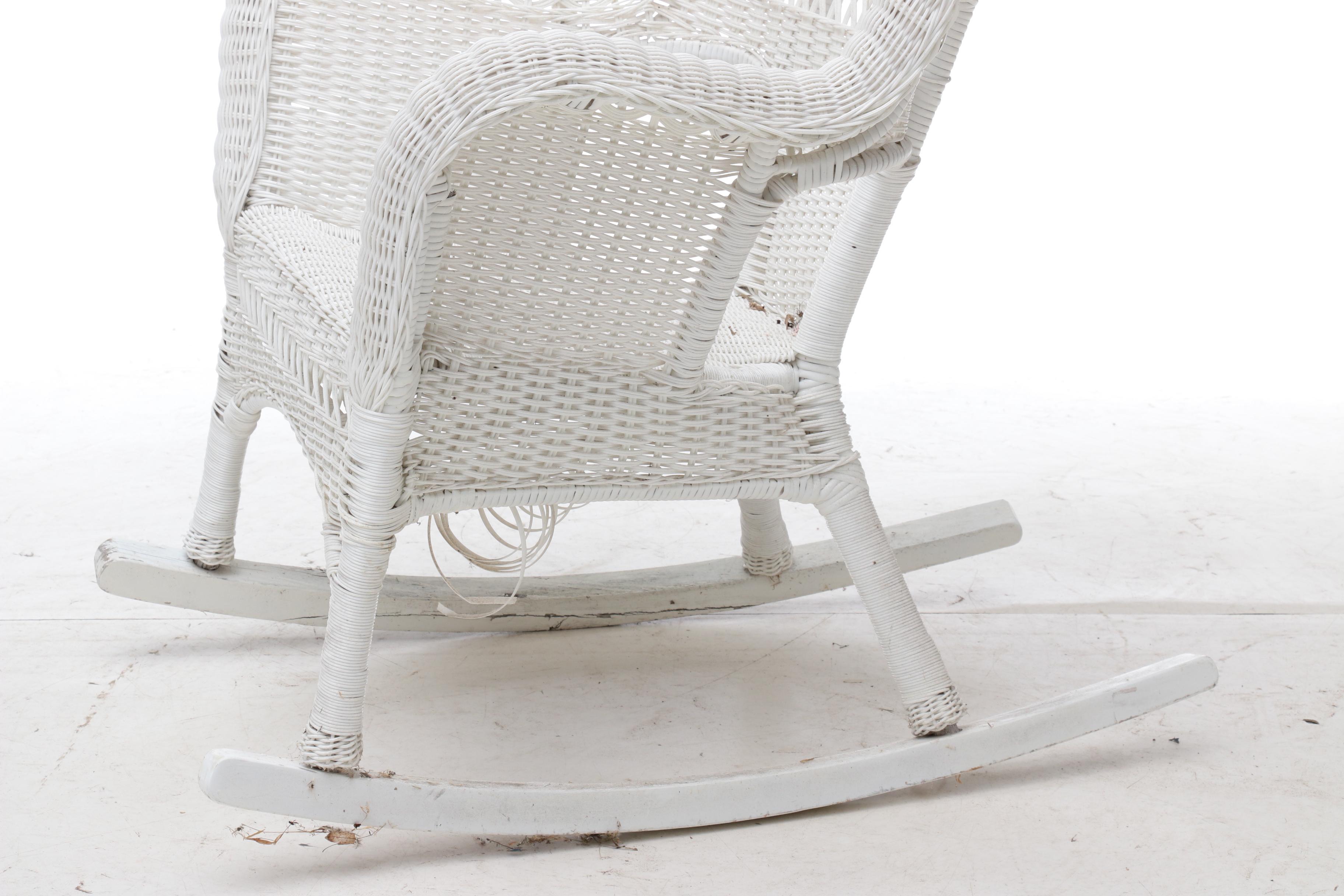 Pair of White Wicker Patio Rocking Chairs