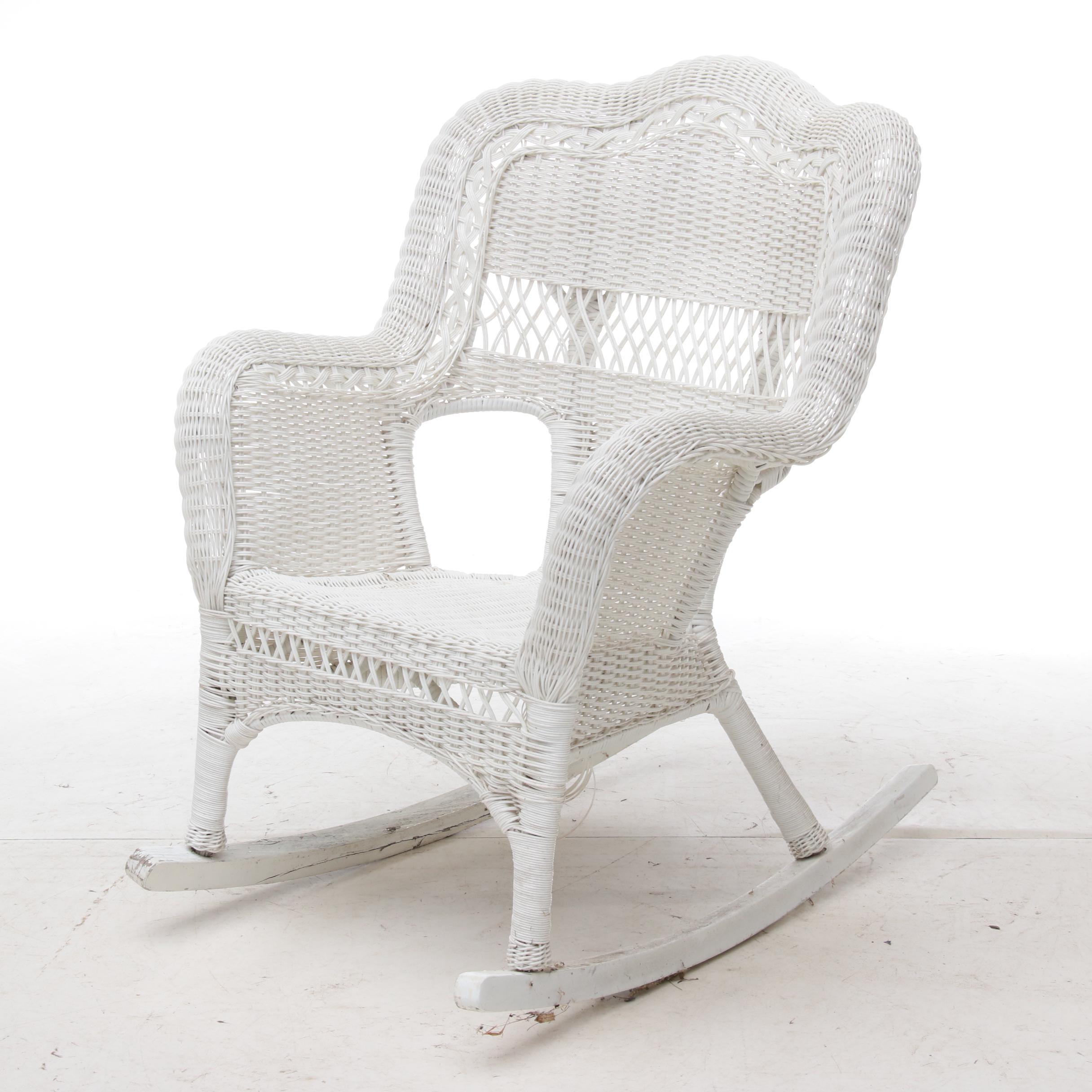 Pair of White Wicker Patio Rocking Chairs