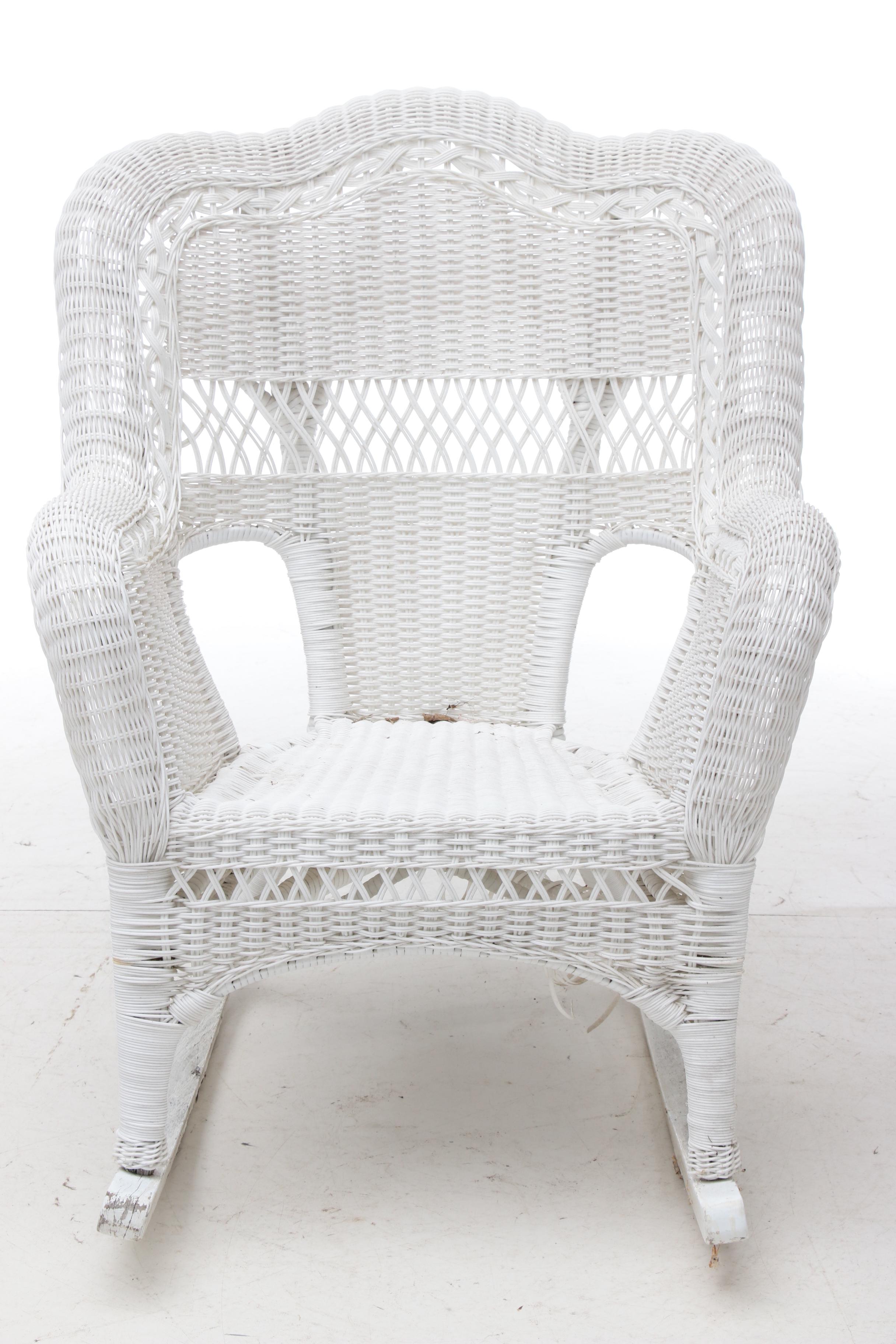 Pair of White Wicker Patio Rocking Chairs