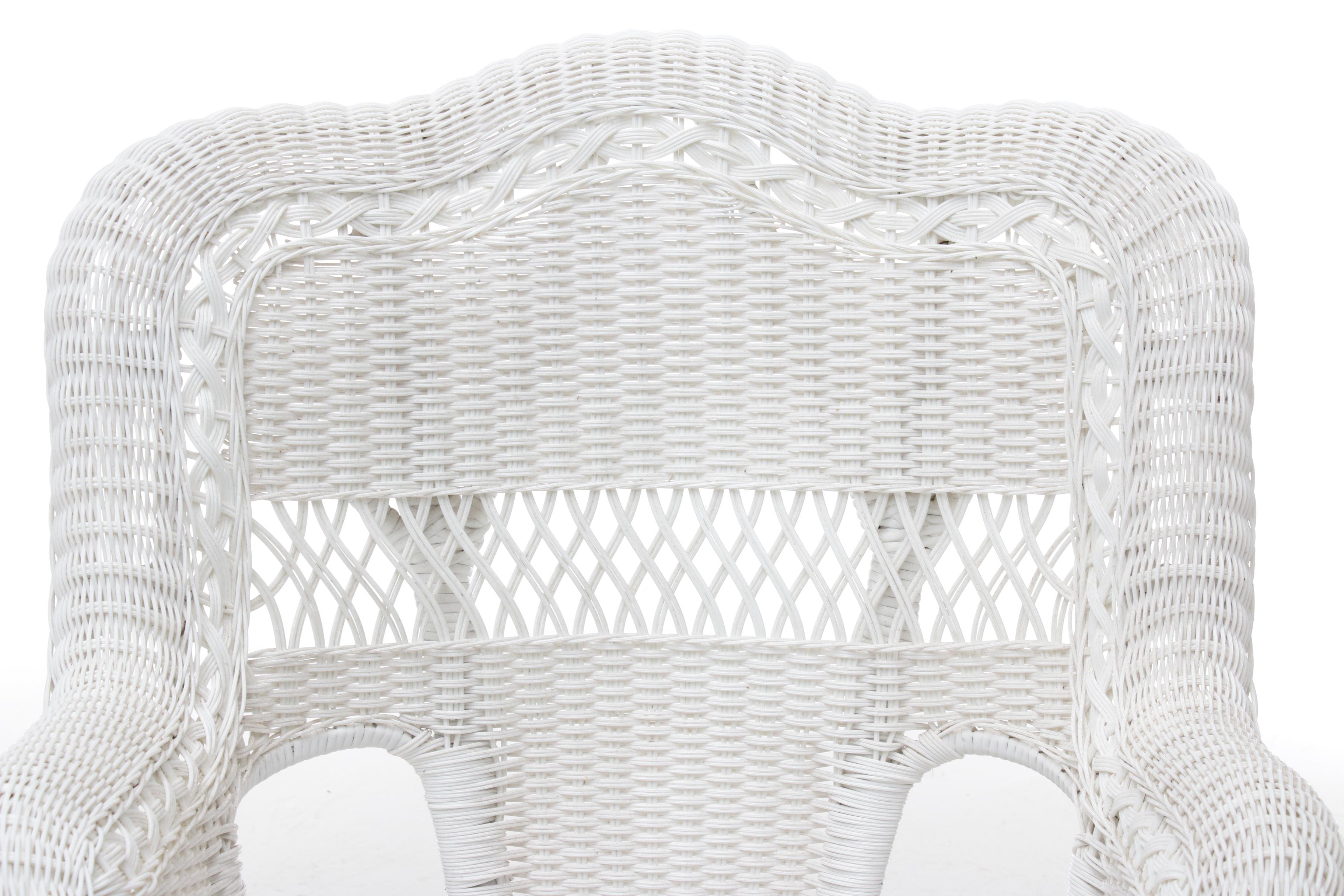 Pair of White Wicker Patio Rocking Chairs