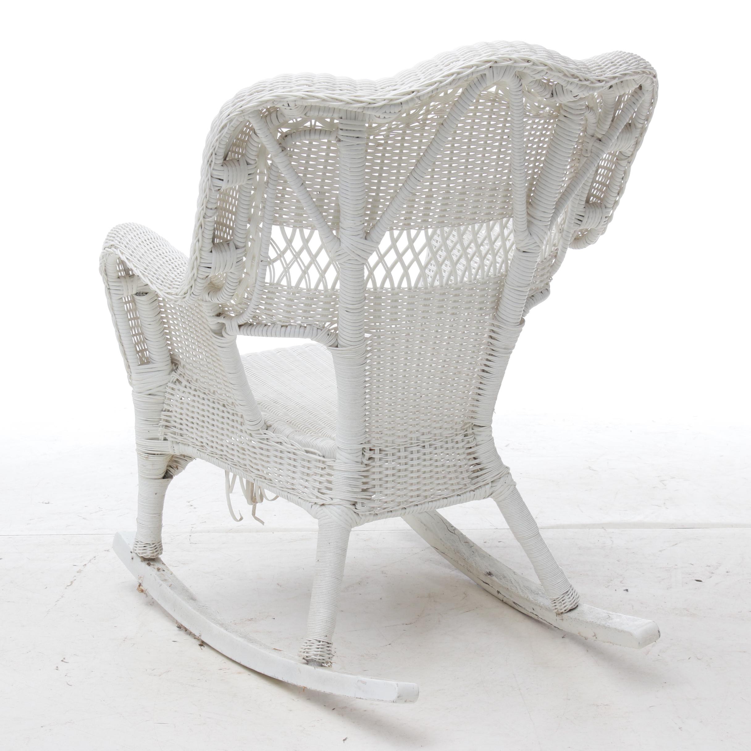 Pair of White Wicker Patio Rocking Chairs