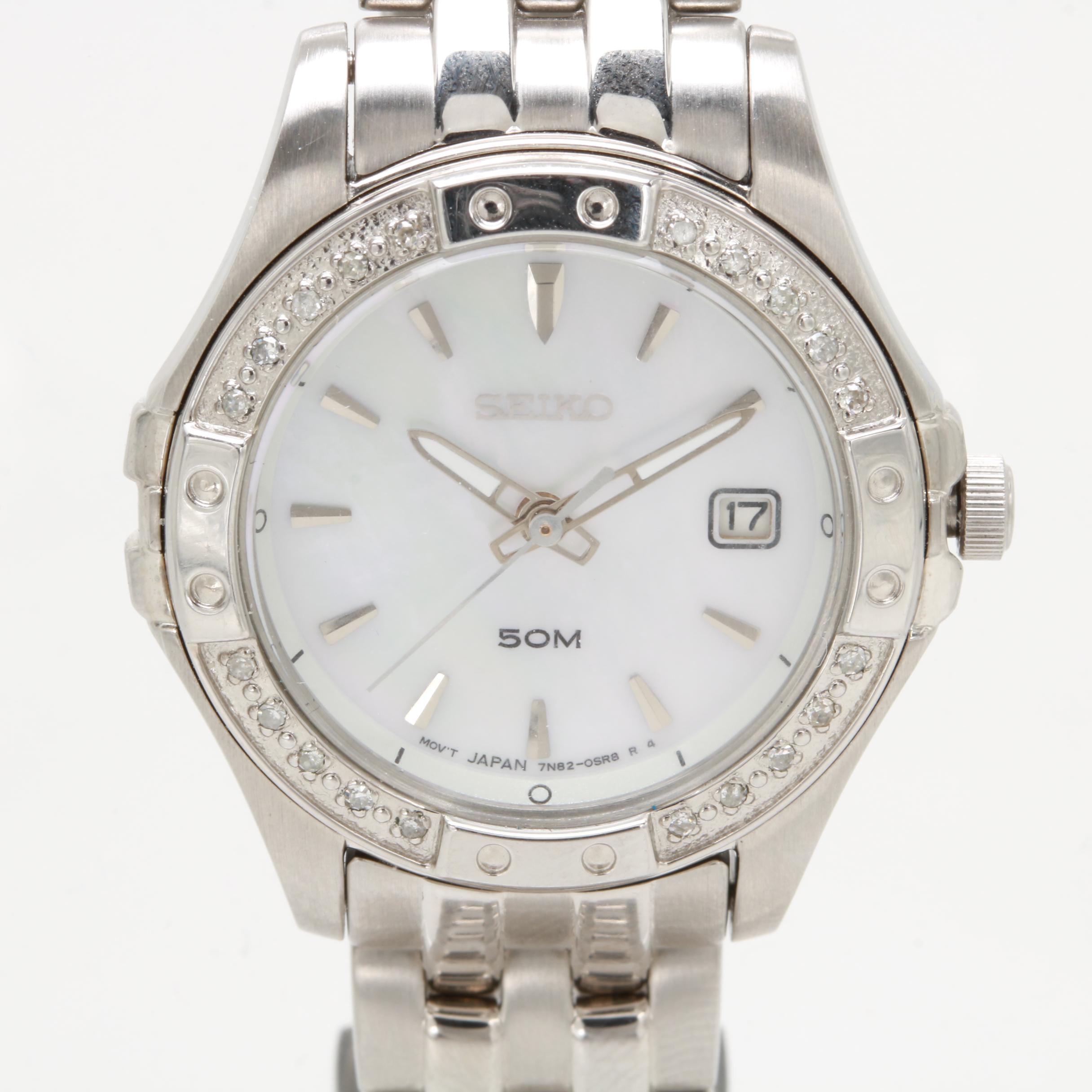 Seiko "Le Grand Sport" Stainless Steel Diamond and Mother of Pearl Watch