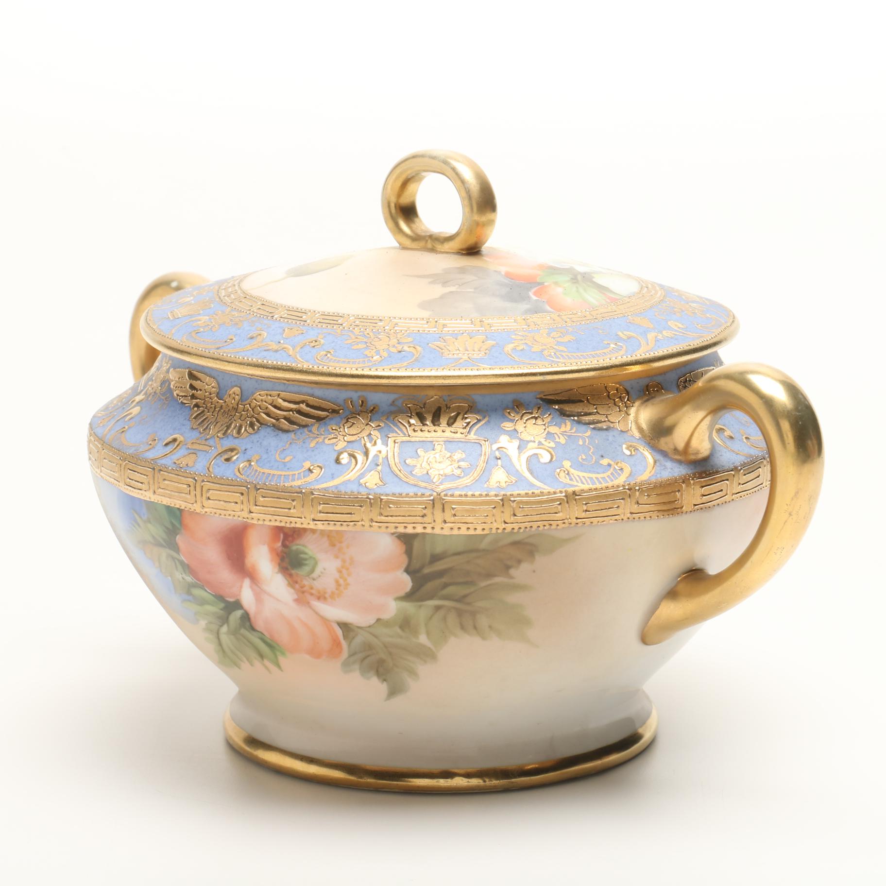 Hand-Painted Nippon Two Handled Lidded Bowl