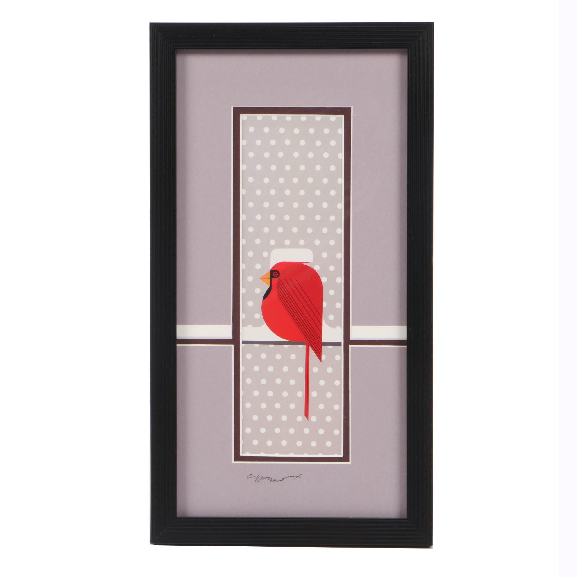 Charley Harper Offset Lithograph "Cool Cardinal"