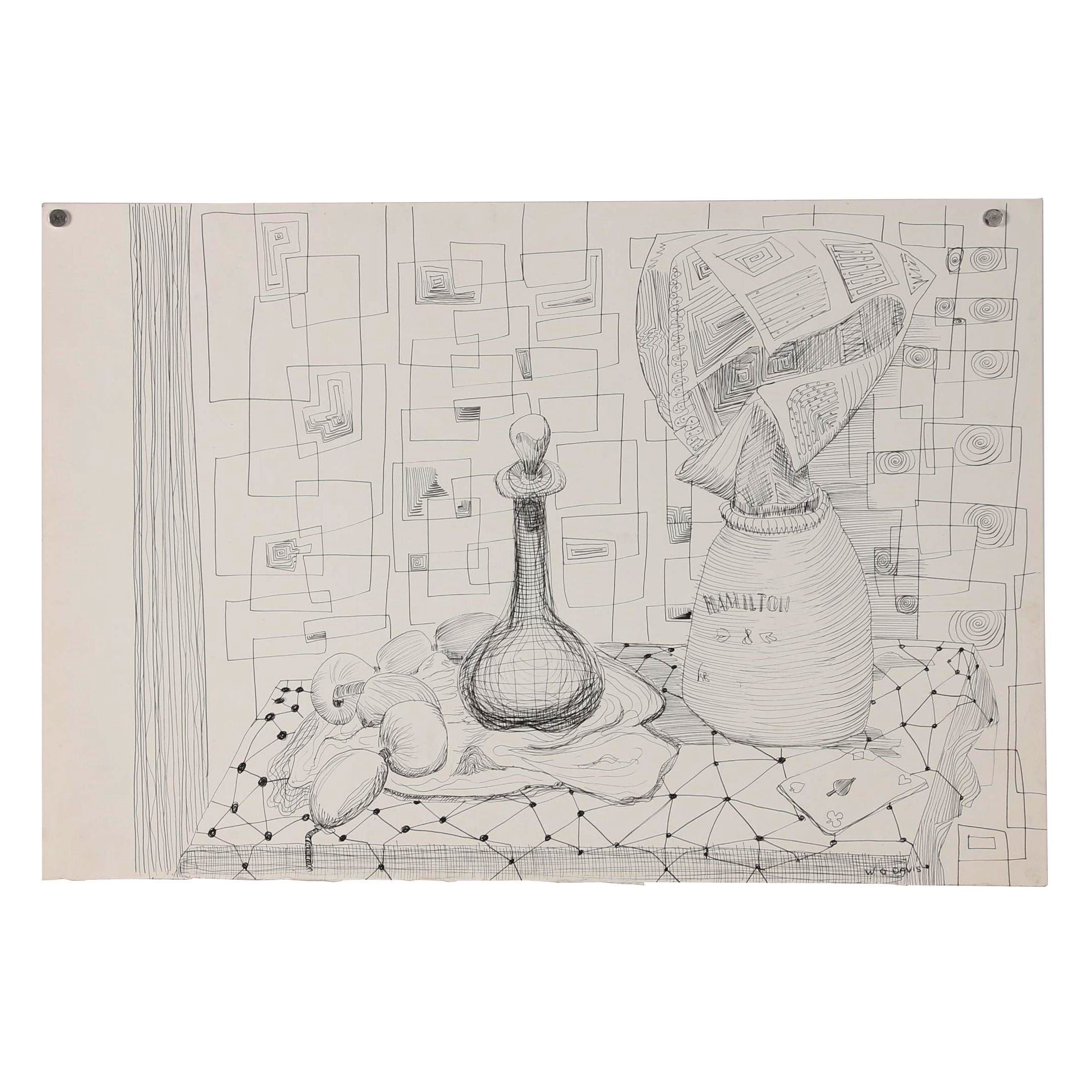 W. Glen Davis Still Life Ink Drawing