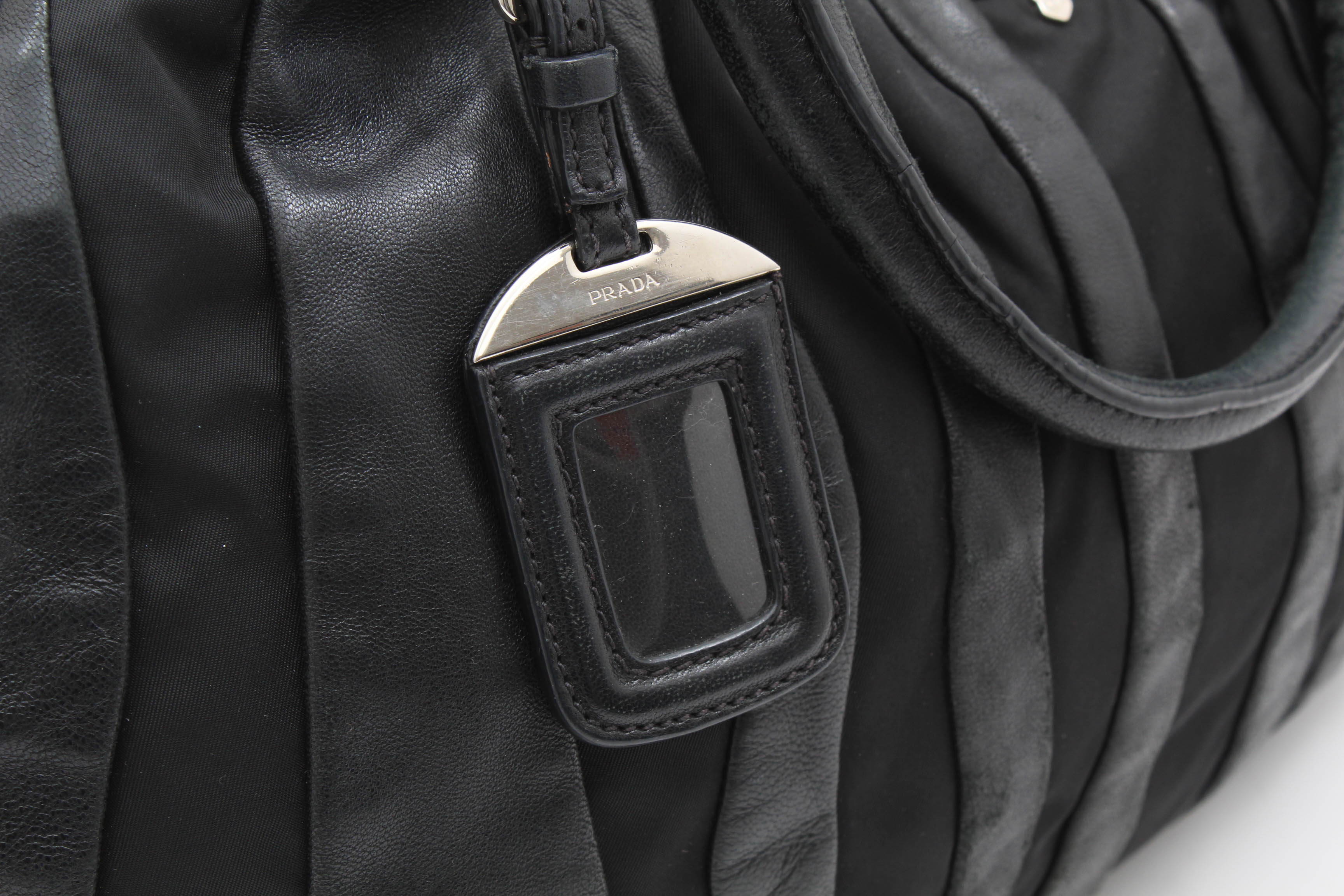 Prada Black Lambskin and Nylon Striped Hobo Bag