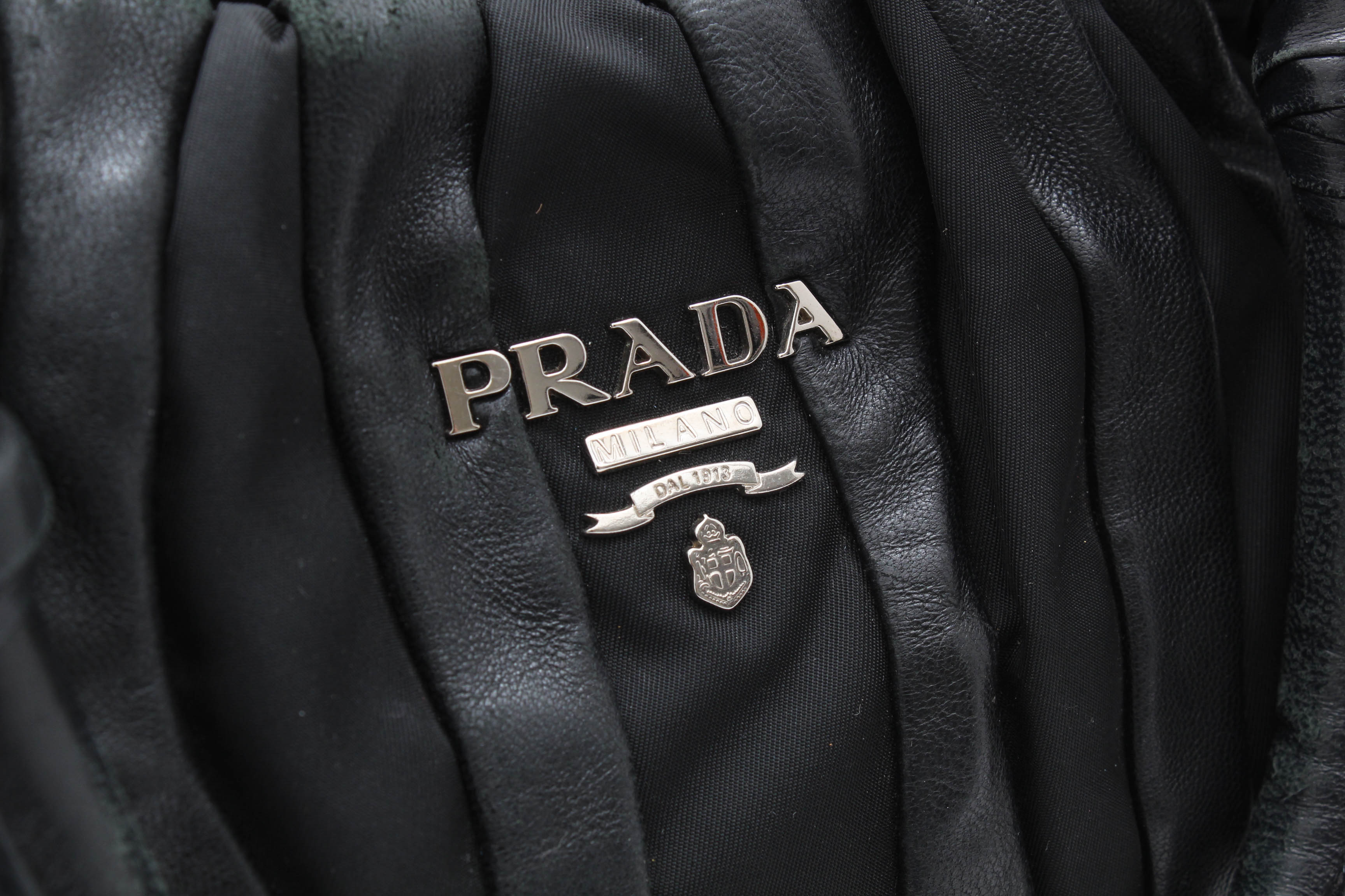 Prada Black Lambskin and Nylon Striped Hobo Bag