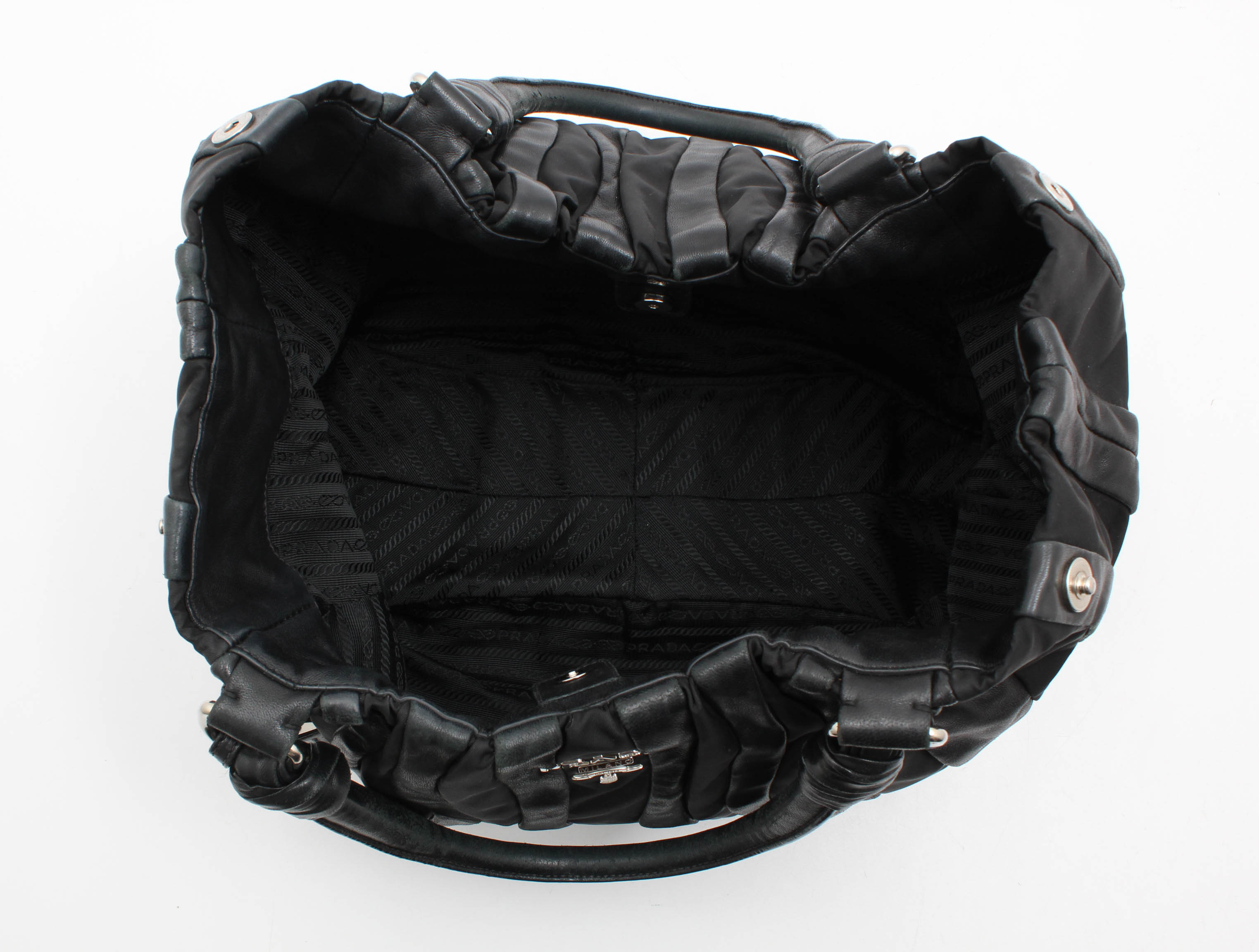 Prada Black Lambskin and Nylon Striped Hobo Bag