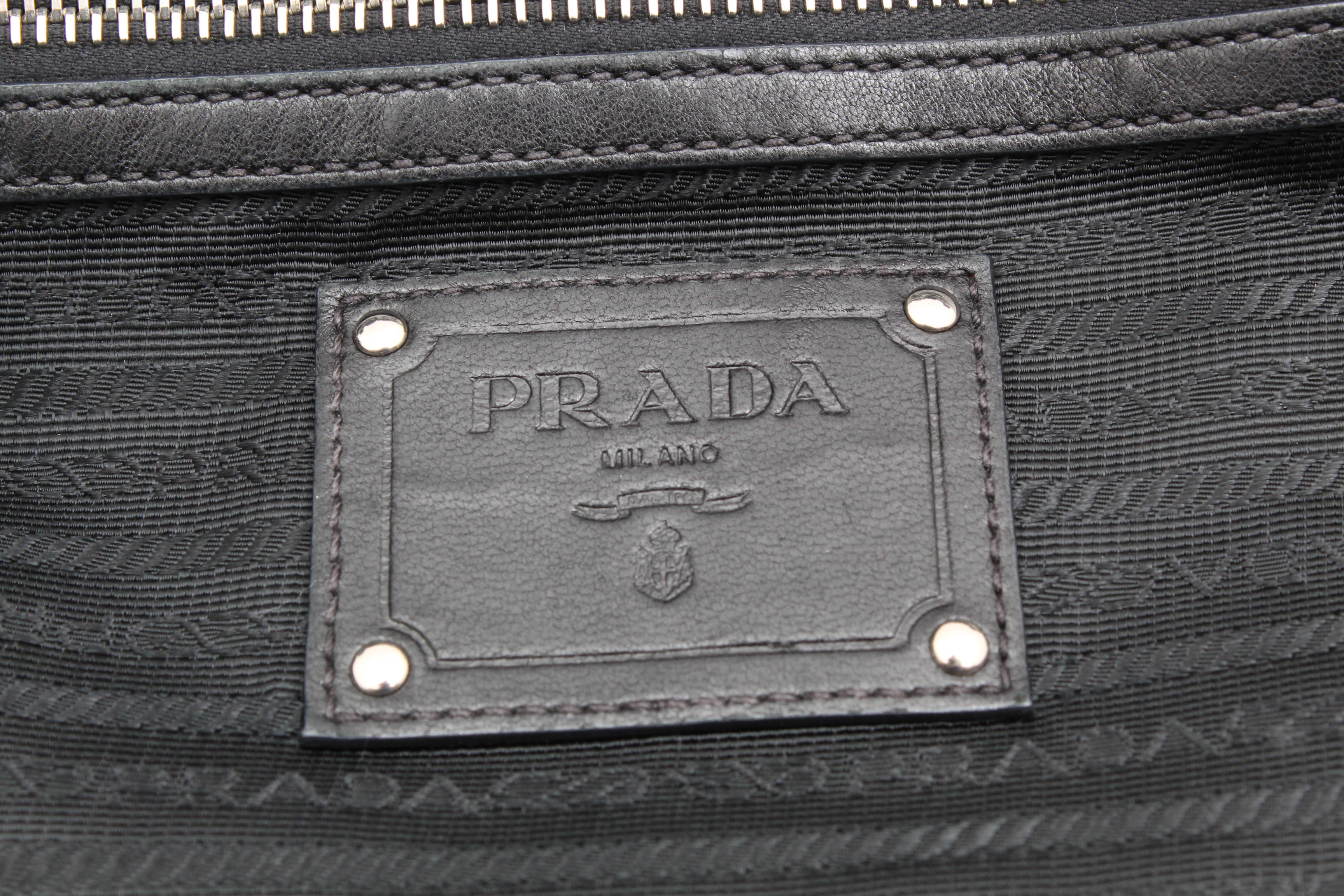 Prada Black Lambskin and Nylon Striped Hobo Bag