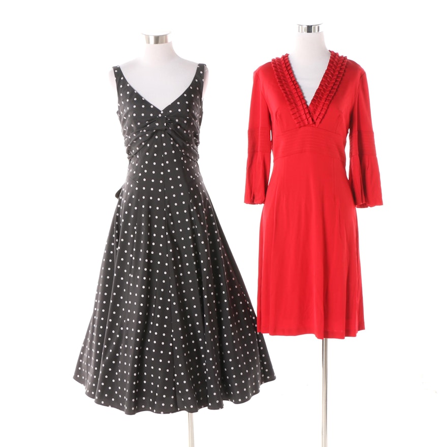 Karen Millen of England Red Sheath Dress and Night Way Polka Dot Dress