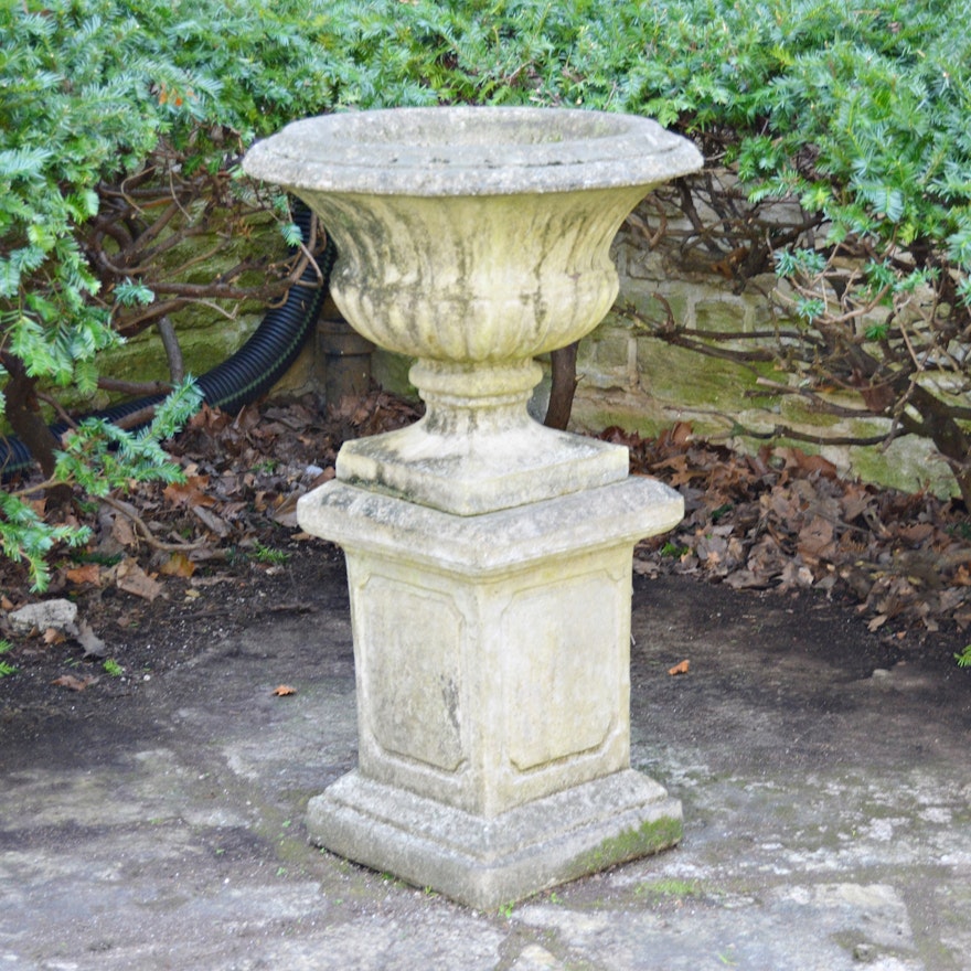 Urn-Shaped Concrete Garden Planter and Pedestal