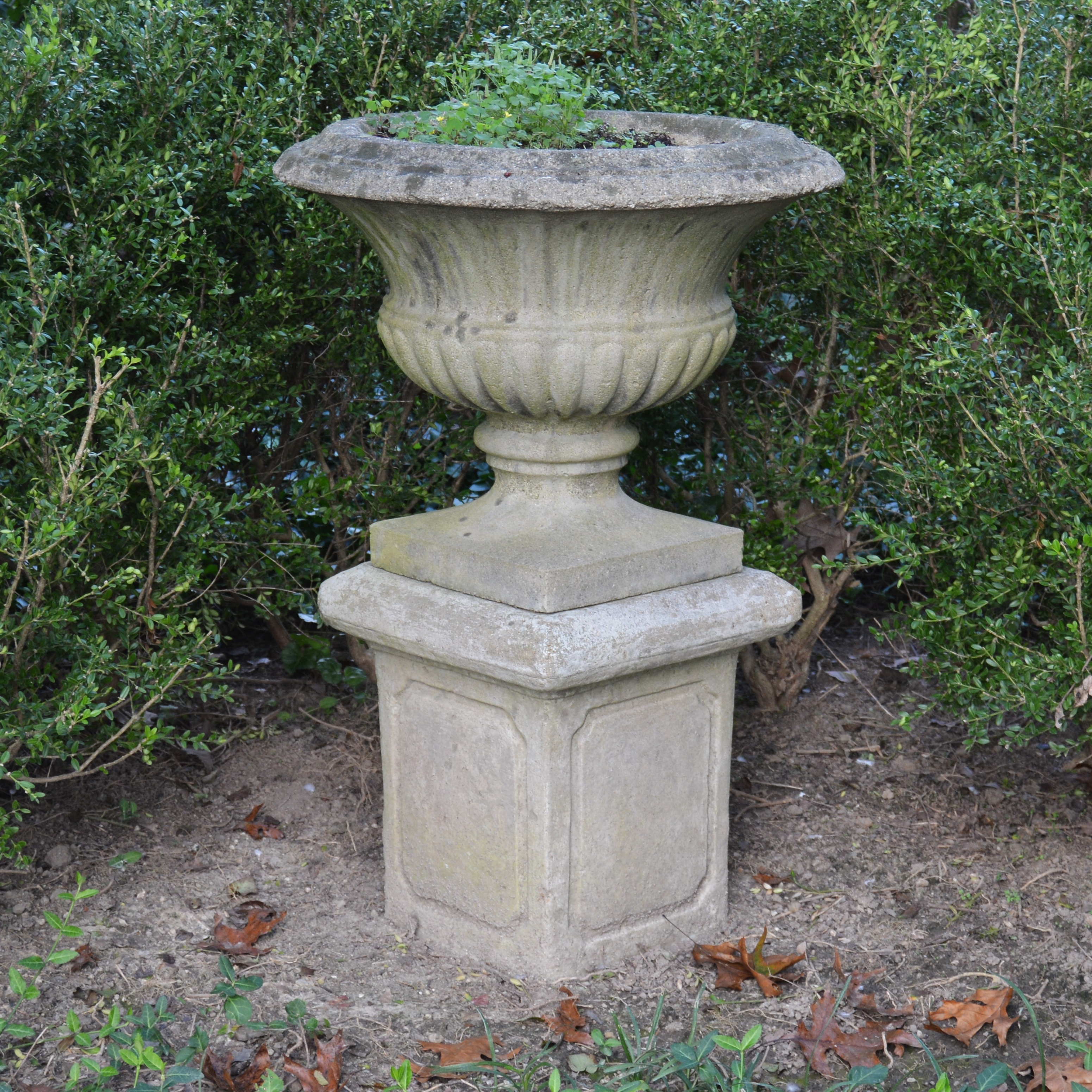 Urn-Shaped Classical Style Concrete Garden Planter and Pedestal