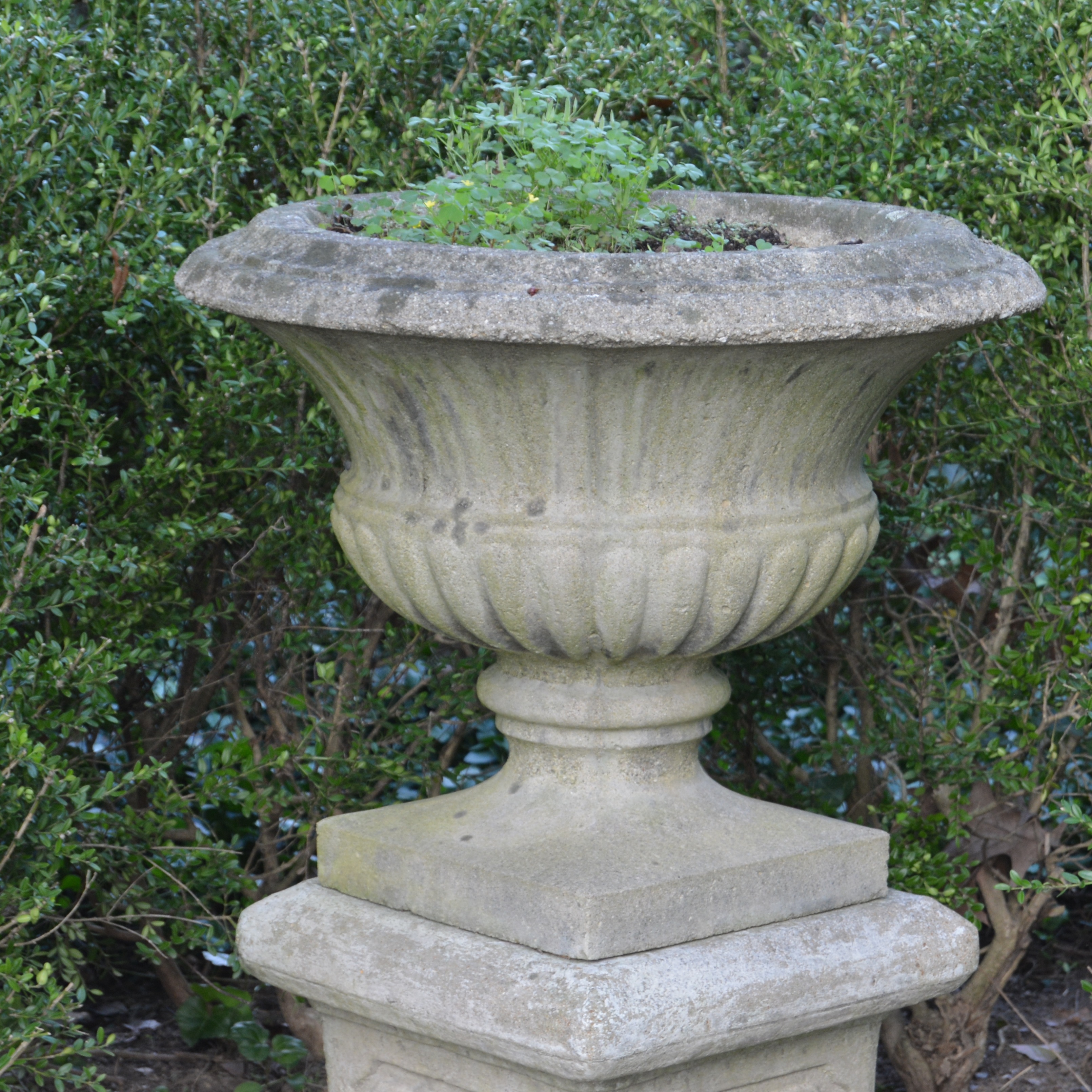 Urn-Shaped Classical Style Concrete Garden Planter and Pedestal