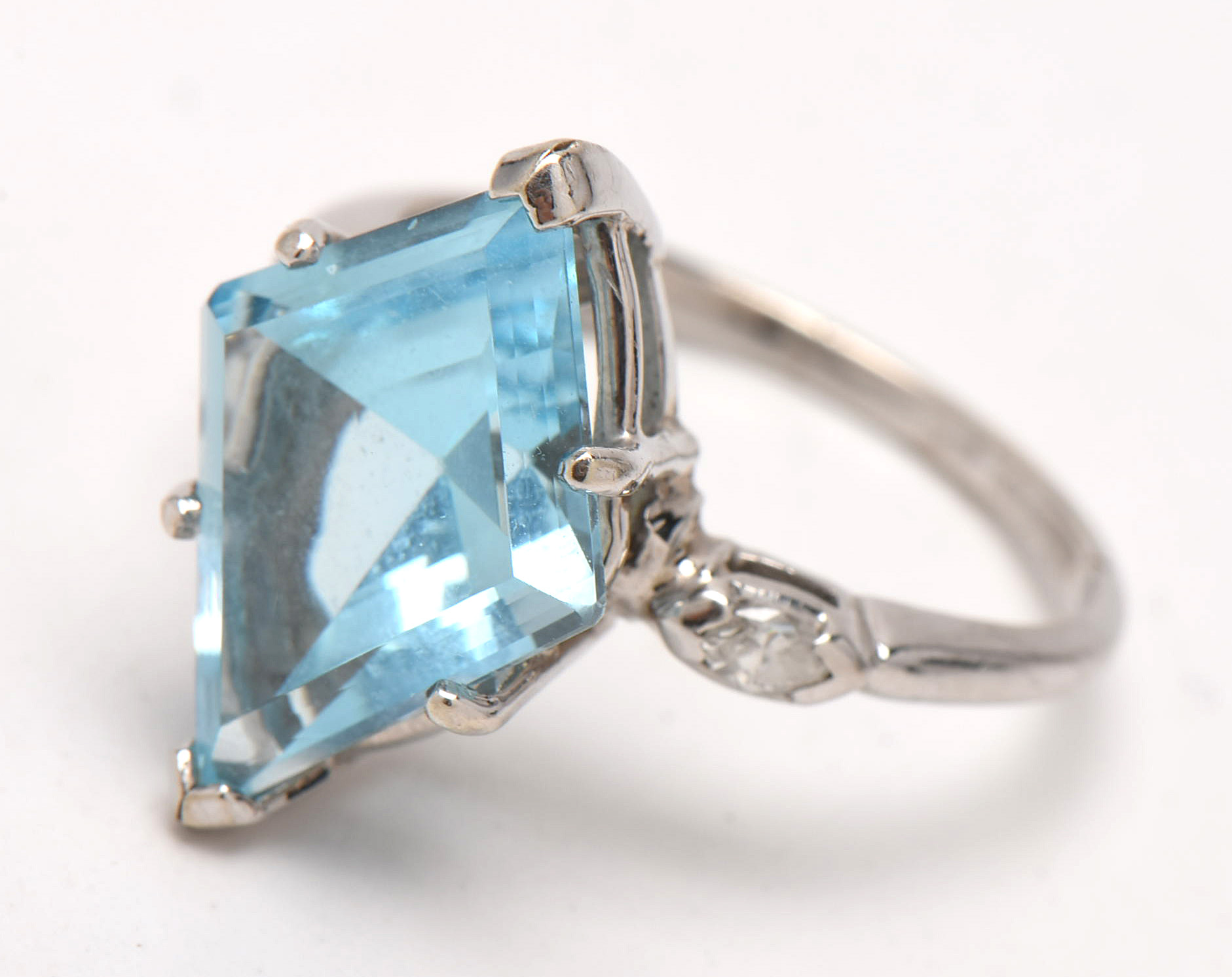 14K White Gold Blue Topaz and Diamond Ring