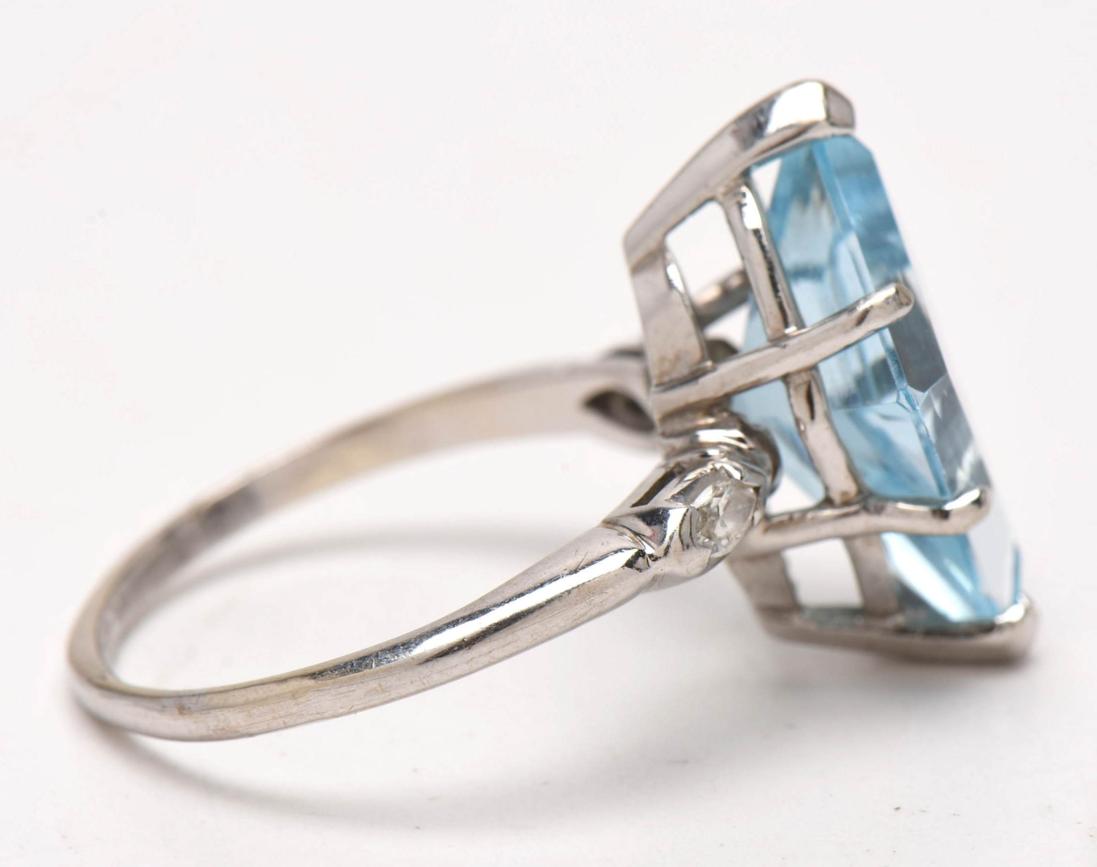 14K White Gold Blue Topaz and Diamond Ring