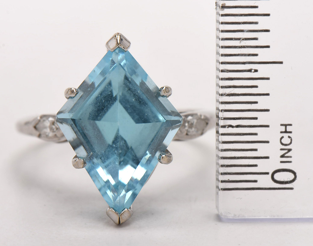 14K White Gold Blue Topaz and Diamond Ring