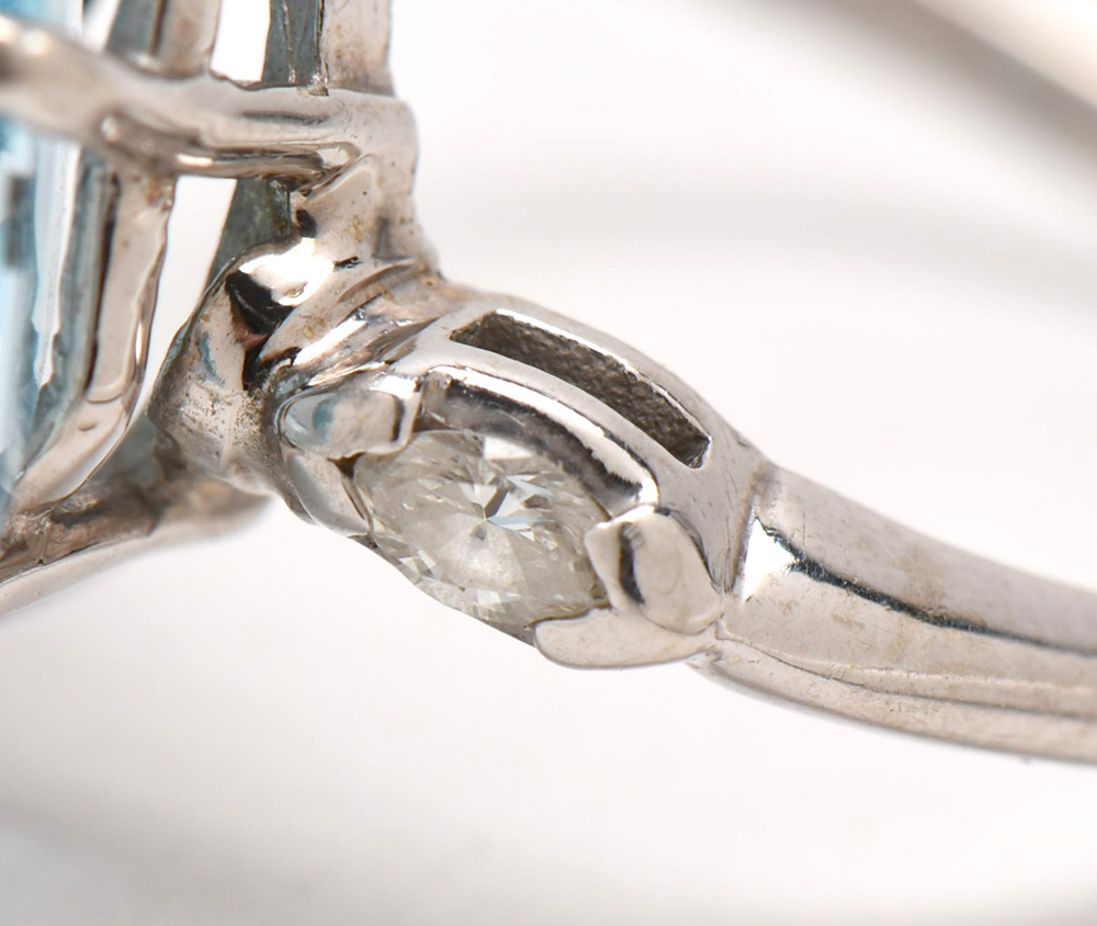 14K White Gold Blue Topaz and Diamond Ring