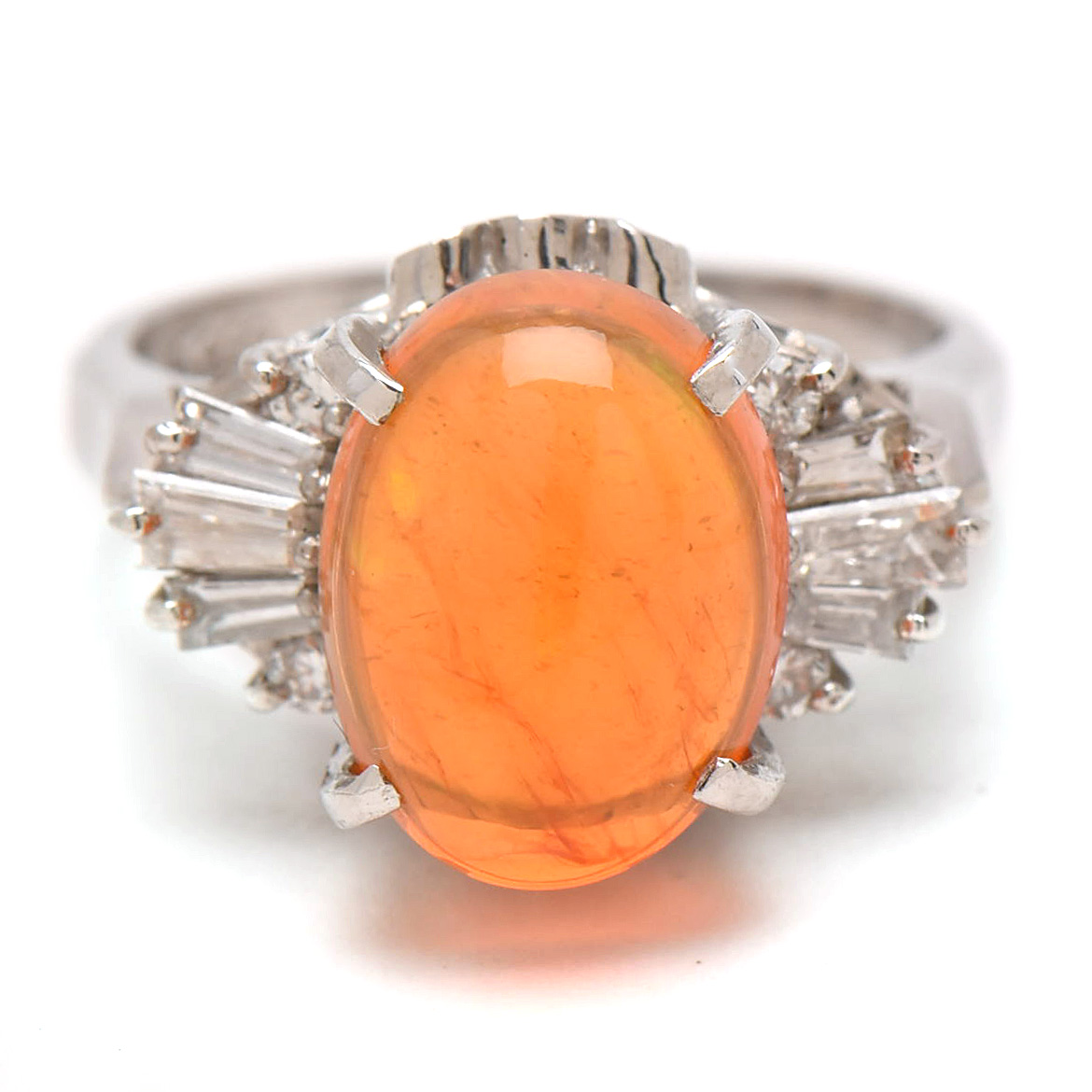 Platinum Opal and Diamond Ring