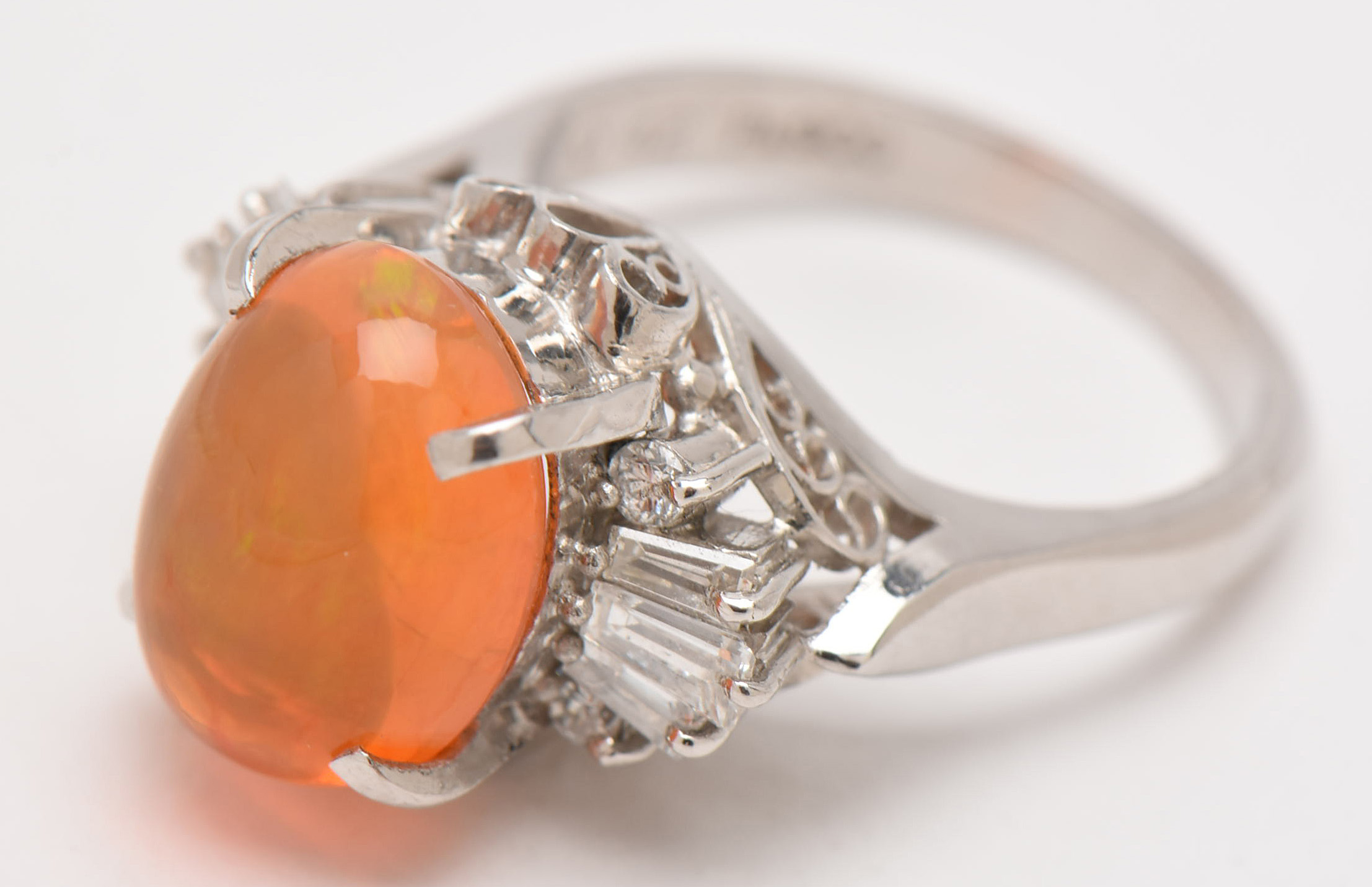 Platinum Opal and Diamond Ring