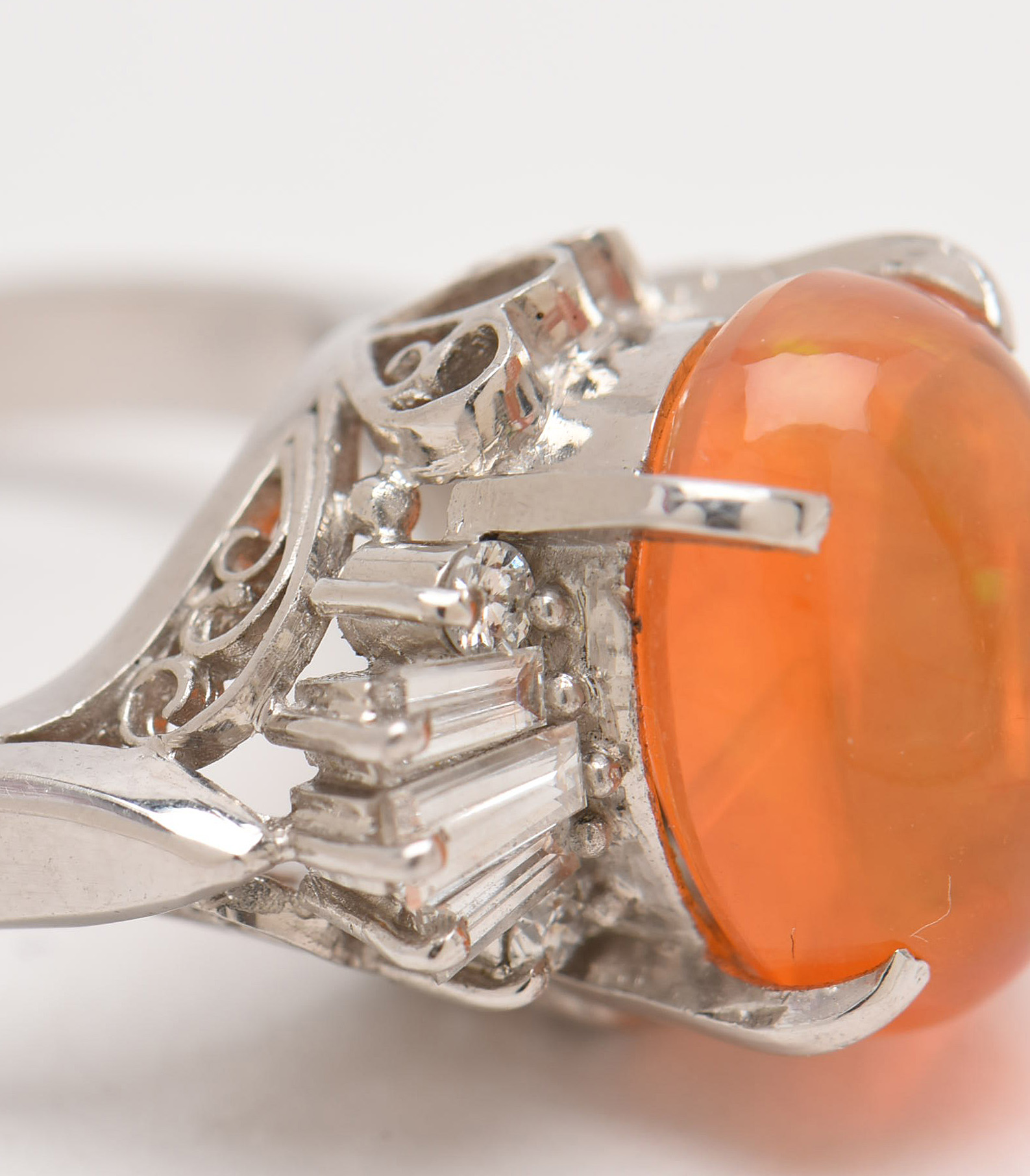 Platinum Opal and Diamond Ring