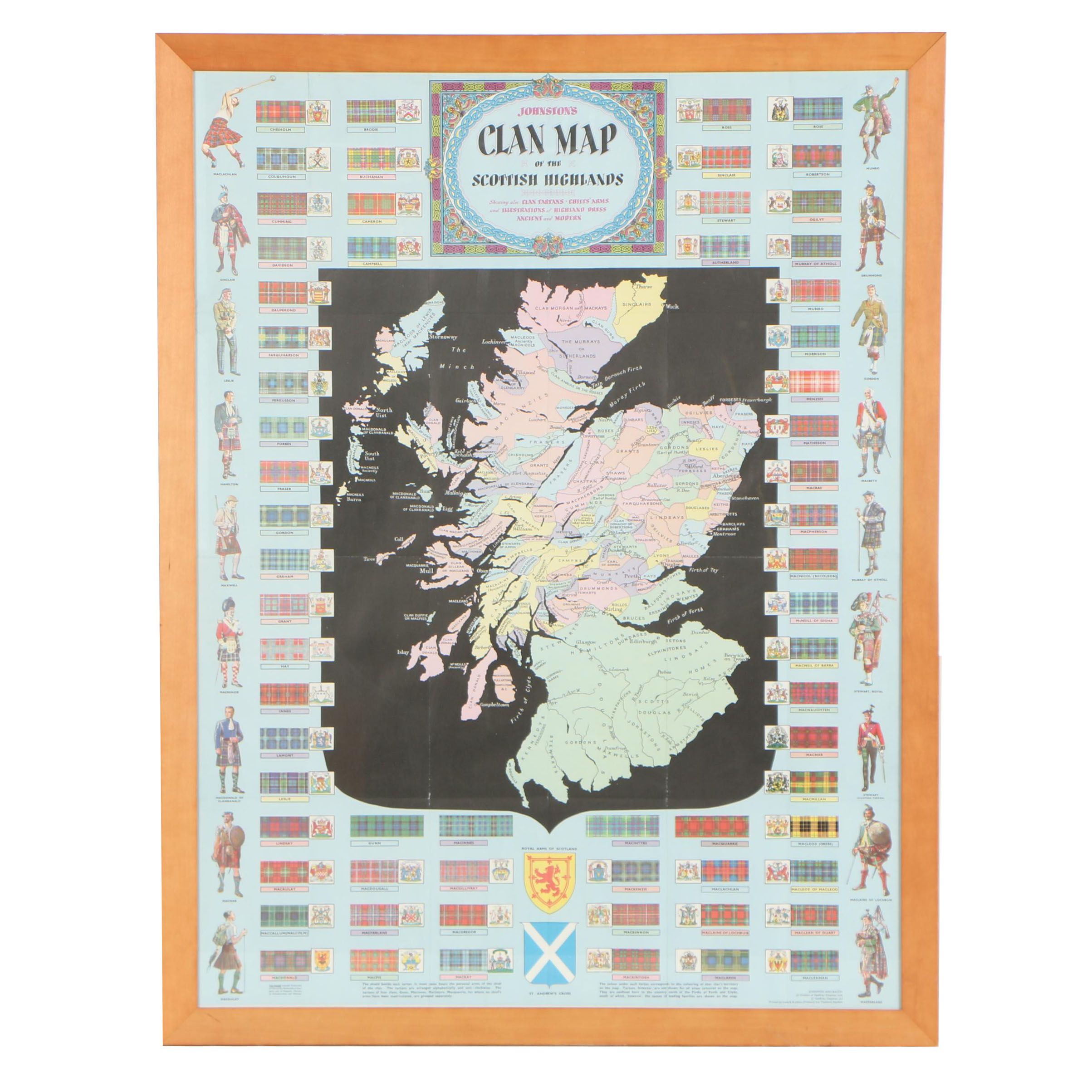 Mid 20th Century Map "Johnston's Clan Map of the Scottish Highlands"