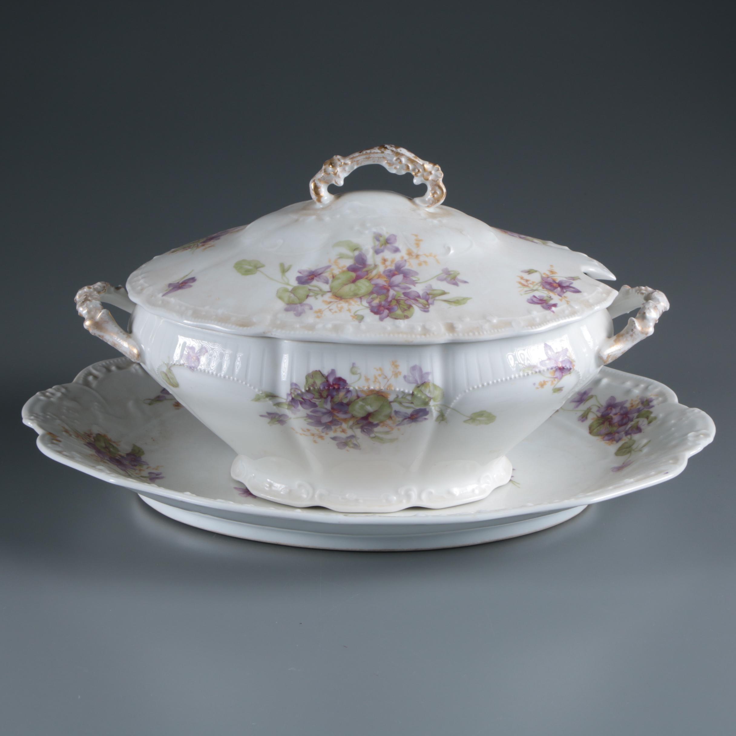 Vintage Lazeyras, Rosenfeld and Lehman Limoges Porcelain Soup Tureen and Platter