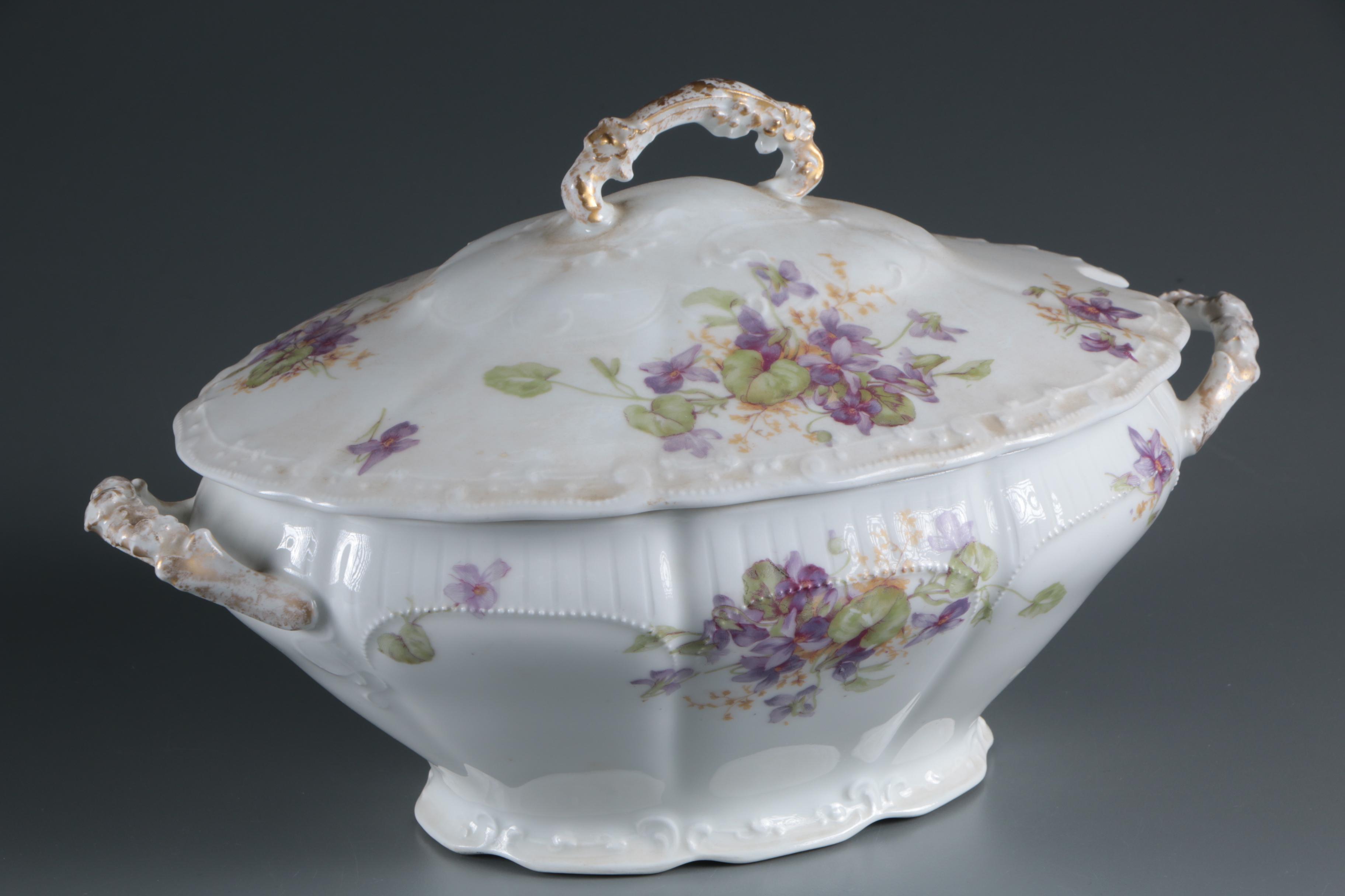 Vintage Lazeyras, Rosenfeld and Lehman Limoges Porcelain Soup Tureen and Platter