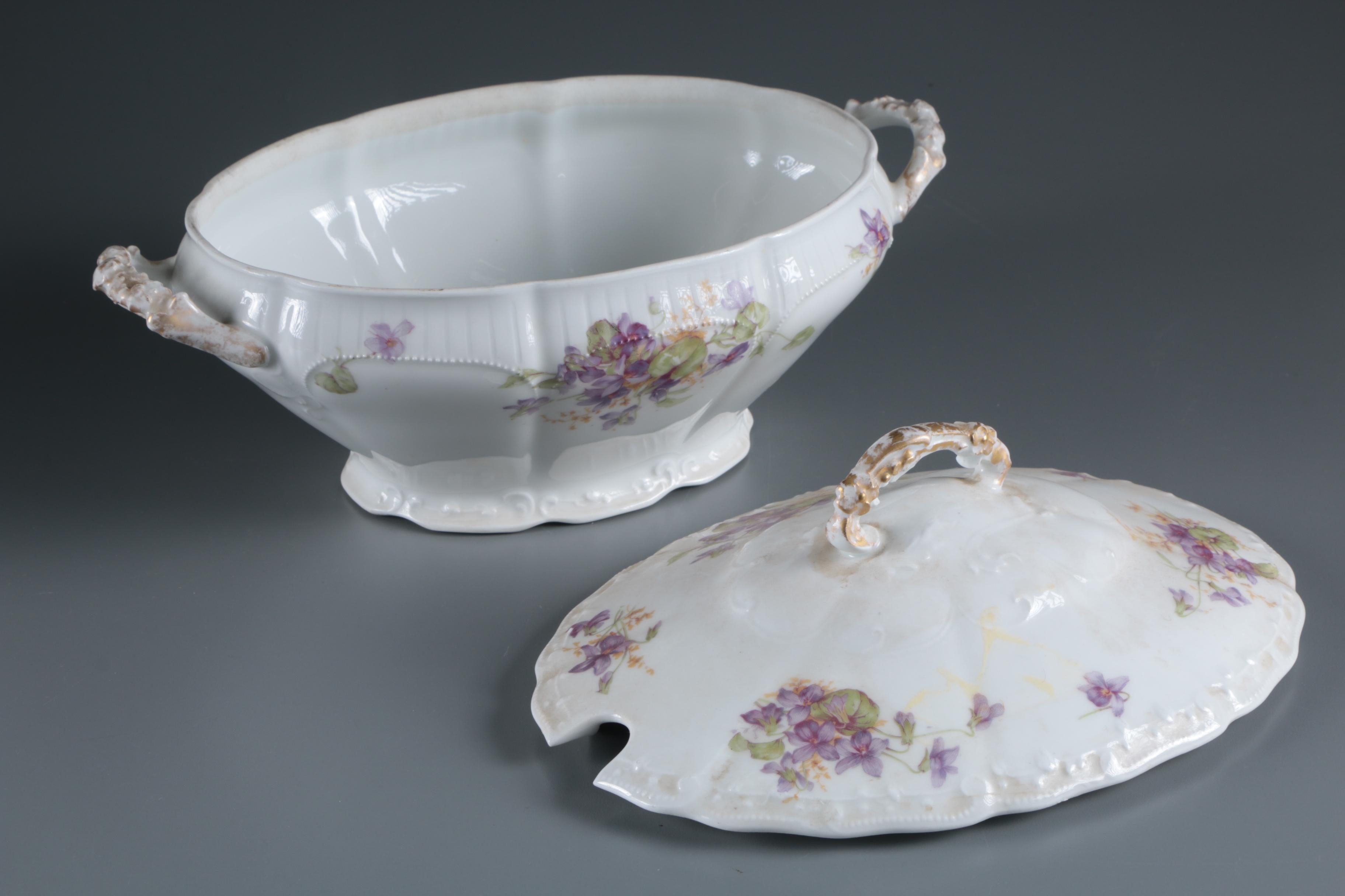Vintage Lazeyras, Rosenfeld and Lehman Limoges Porcelain Soup Tureen and Platter
