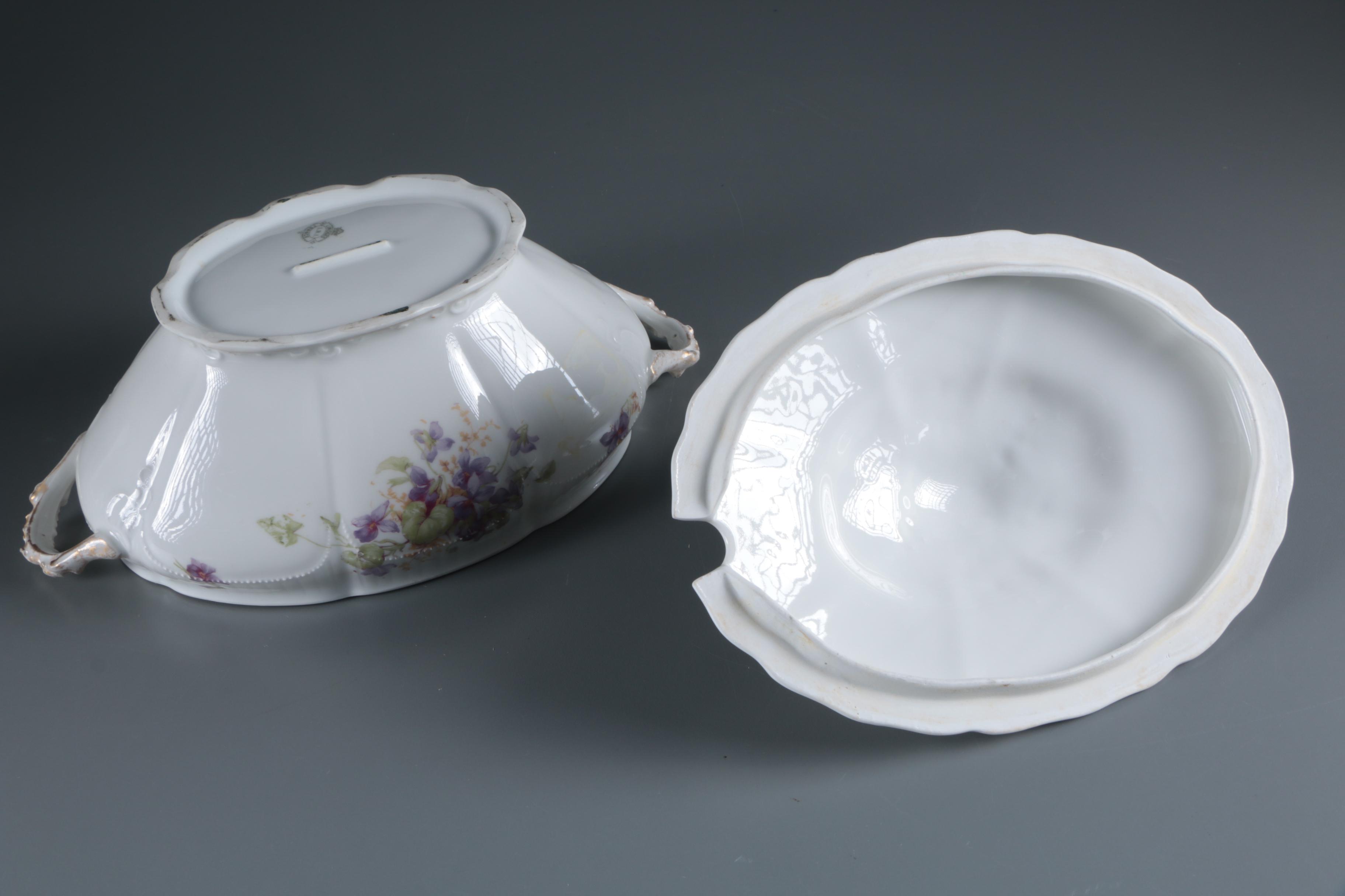 Vintage Lazeyras, Rosenfeld and Lehman Limoges Porcelain Soup Tureen and Platter