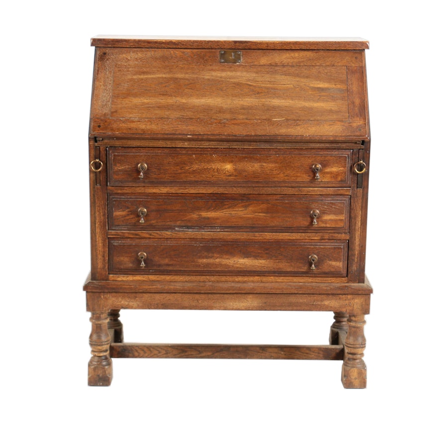 William and Mary Style Oak Bureau-on-Stand by Globe Furniture, 20th Century