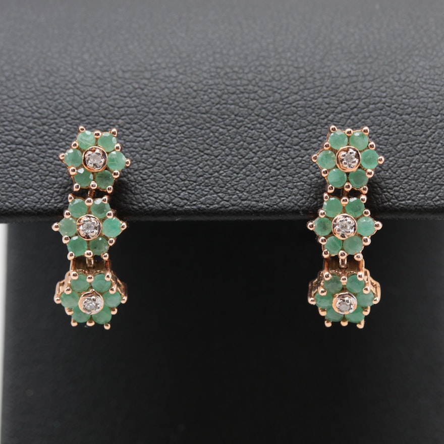 10K Rose Gold Diamond and Emerald Drop Earrings