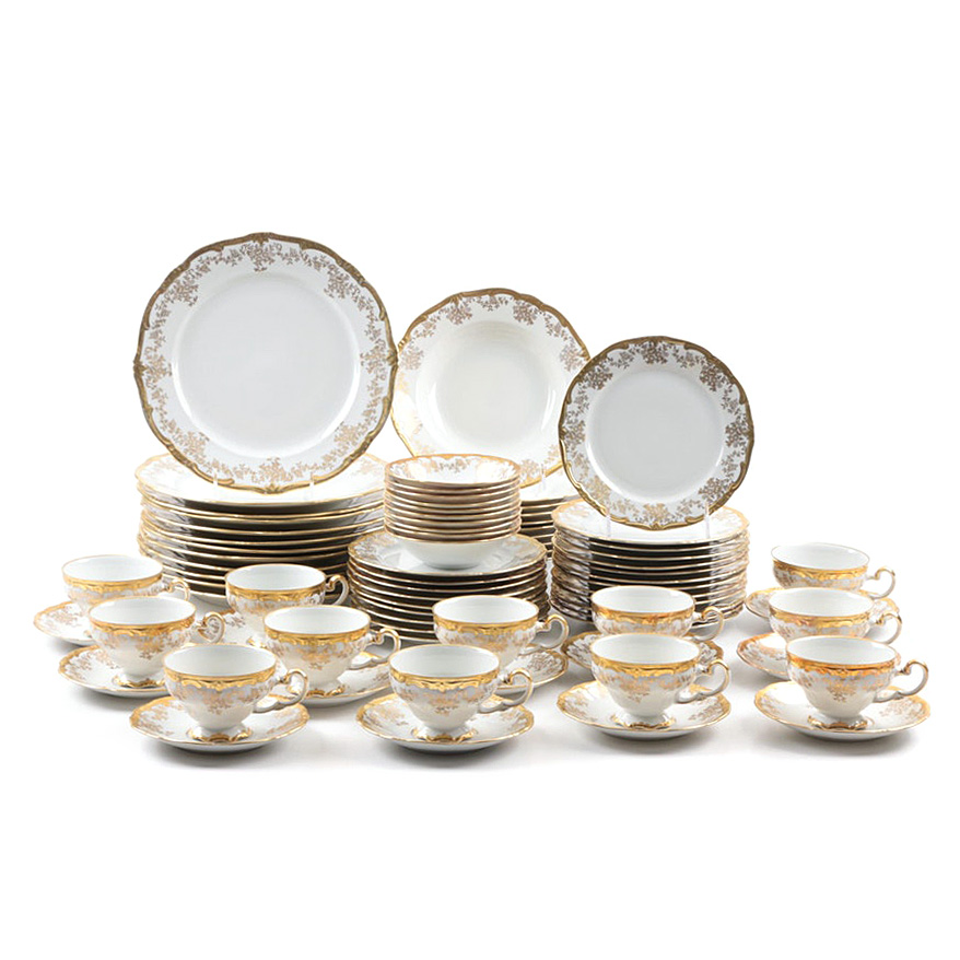 Weimar Katharina 14051 Gold And White Porcelain Dinnerware