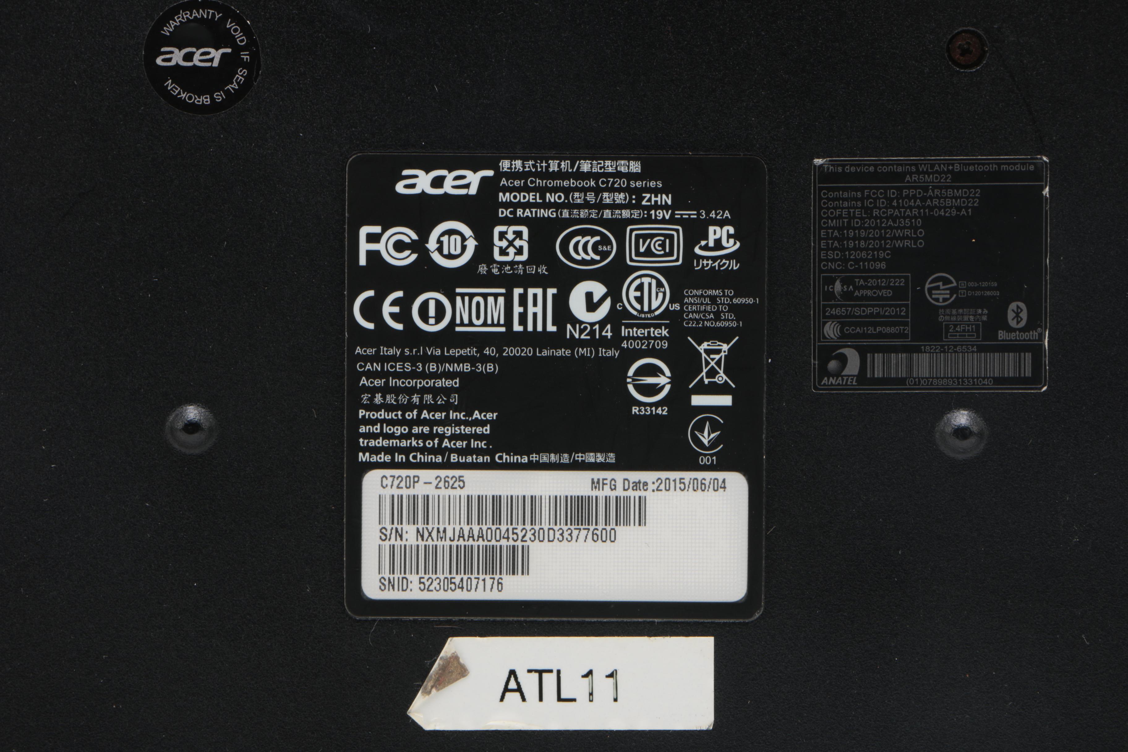 Acer Chromebook Laptop Computer with Touchscreen Display