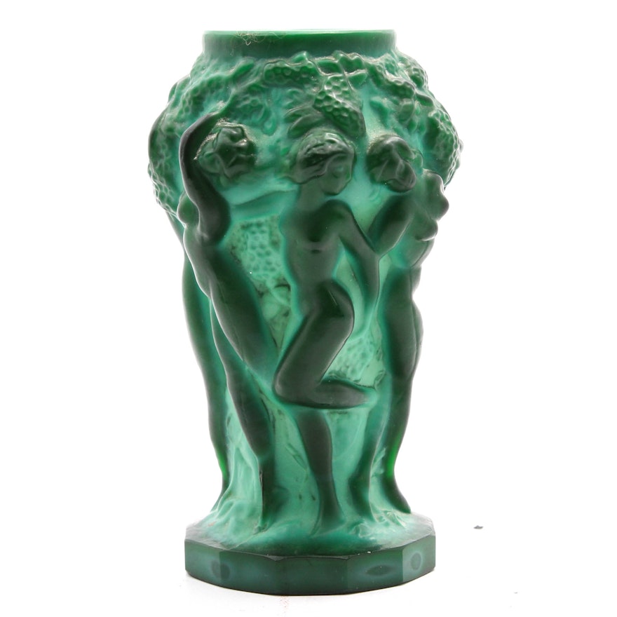 Hoffmann and Schlevogt Art Deco Malachite Glass Vase