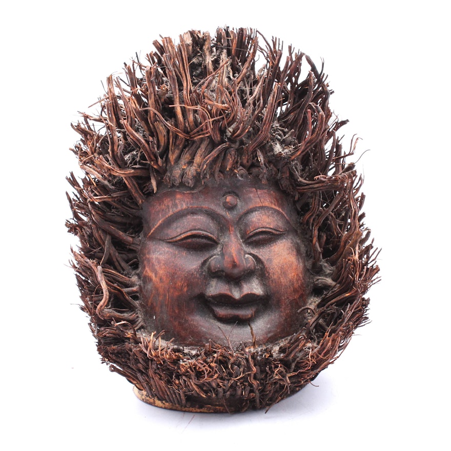 Chinese Bamboo Root Buddha Head Carving
