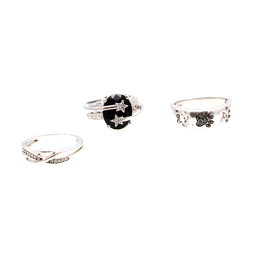 Sterling Silver Diamond and Onyx Rings