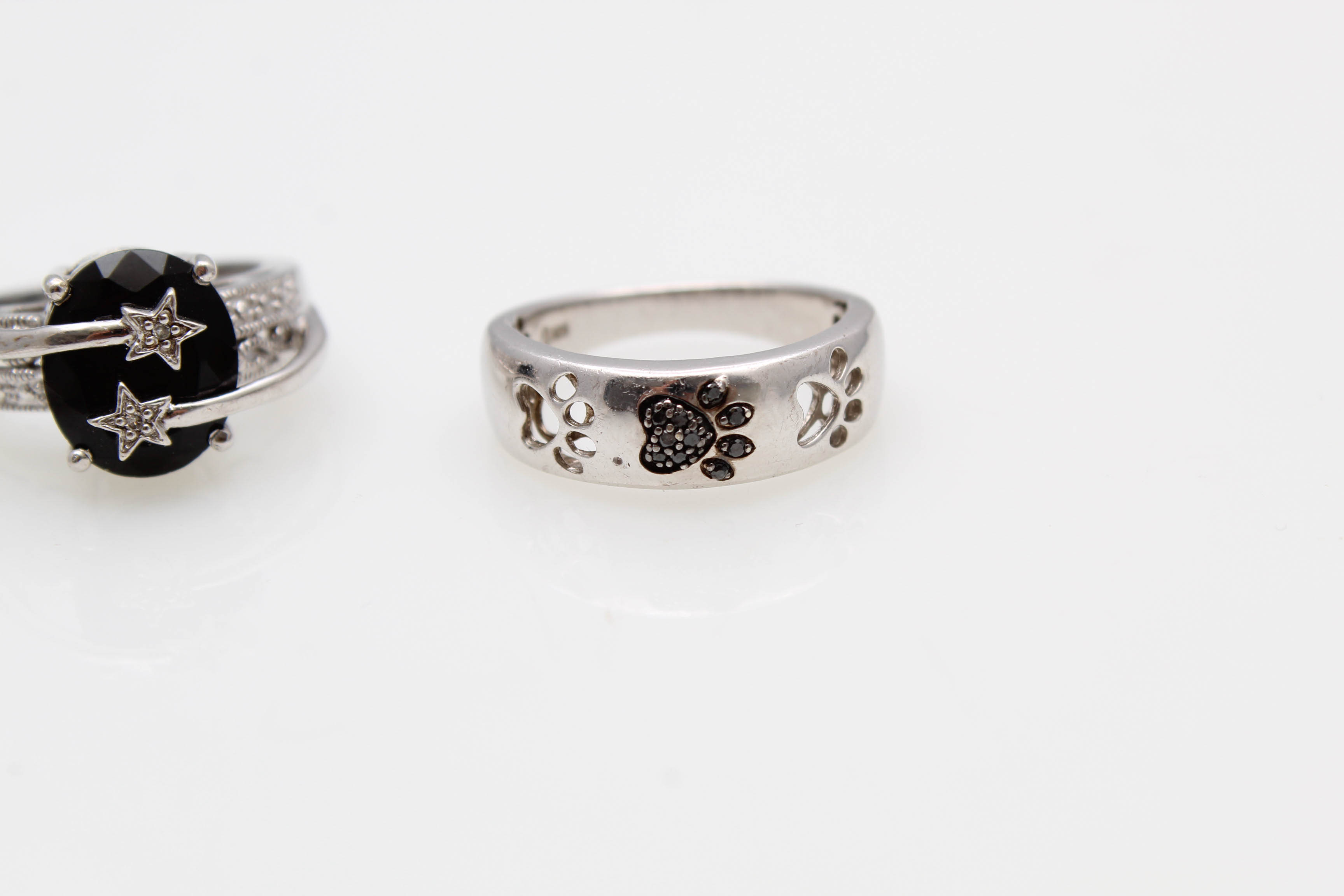 Sterling Silver Diamond and Onyx Rings
