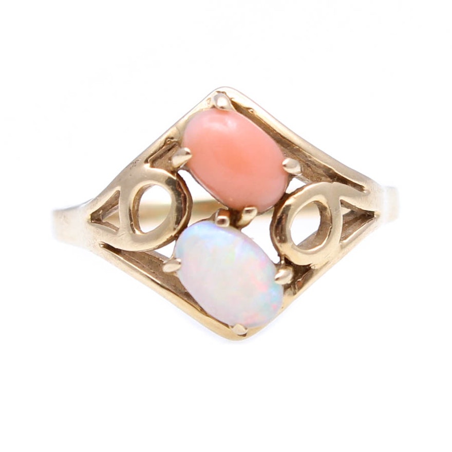 14K Yellow Gold Coral Opal Ring