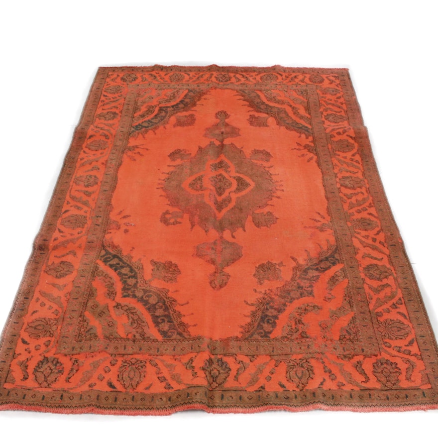 Semi-Antique Hand-Knotted Persian Tabriz Over-Dyed Rug