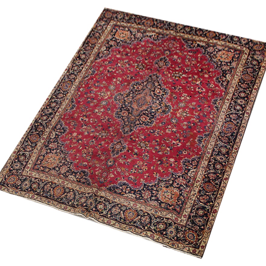 Semi-Antique Hand-Knotted Persian Mashhad Room Sized Rug