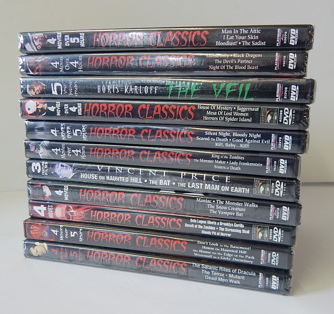 DVD Sealed Horror Movie Collection with Vincent Price, Bela Lugosi- 11 Count Lot