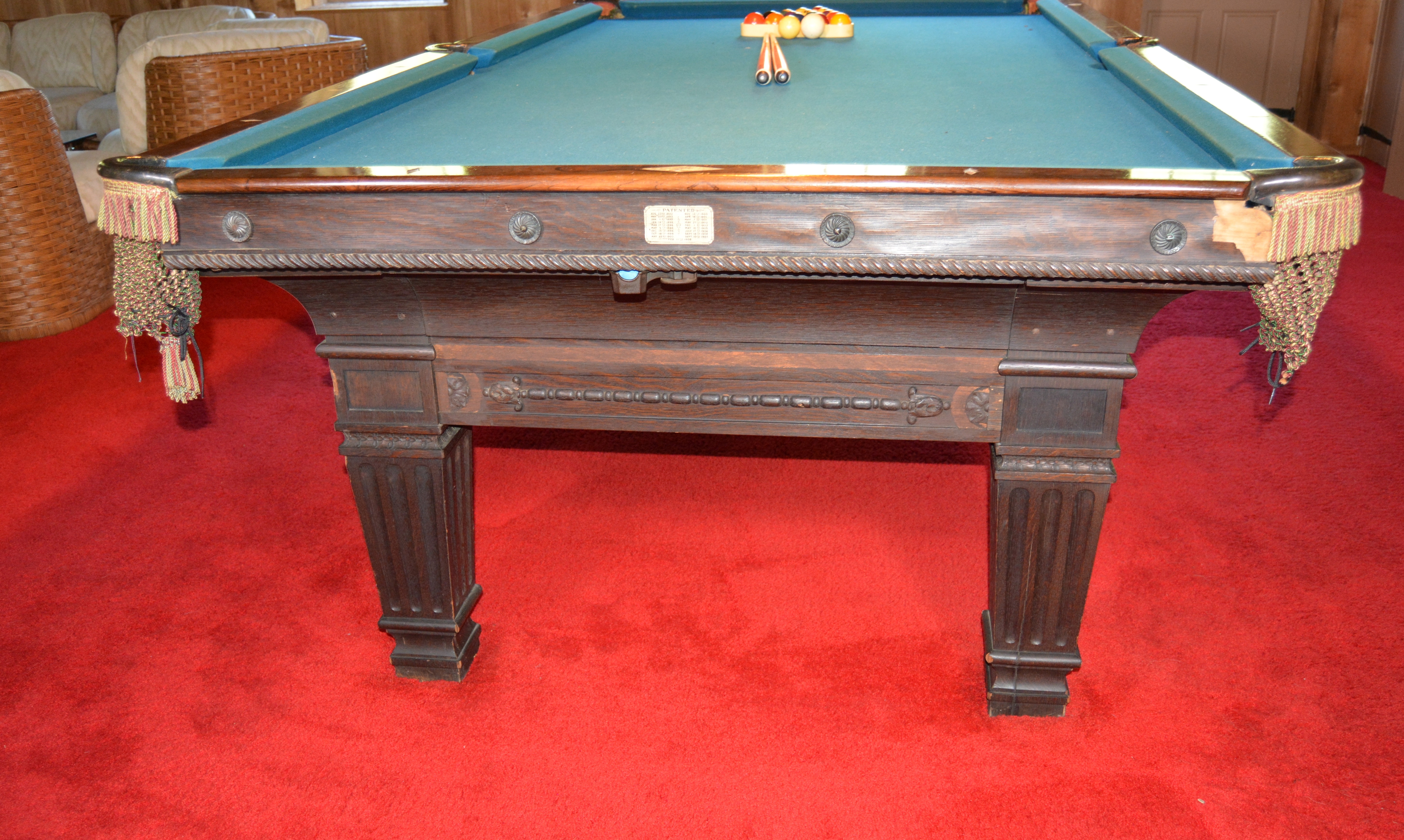 Vintage Brunswick Billiards Table with Accessories