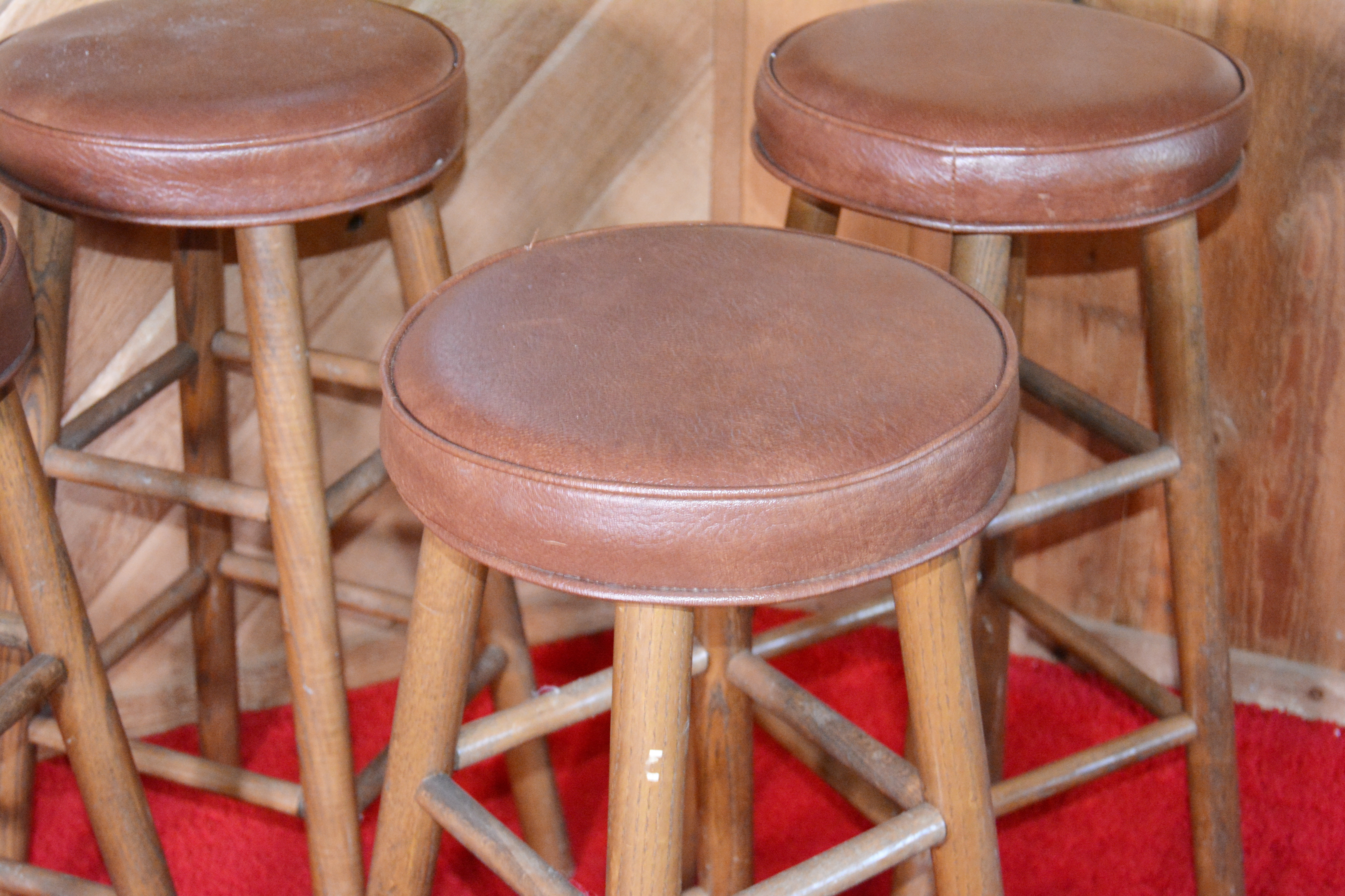 Four Oak Bar Stools by Central Chair Co., Mid-20th Century