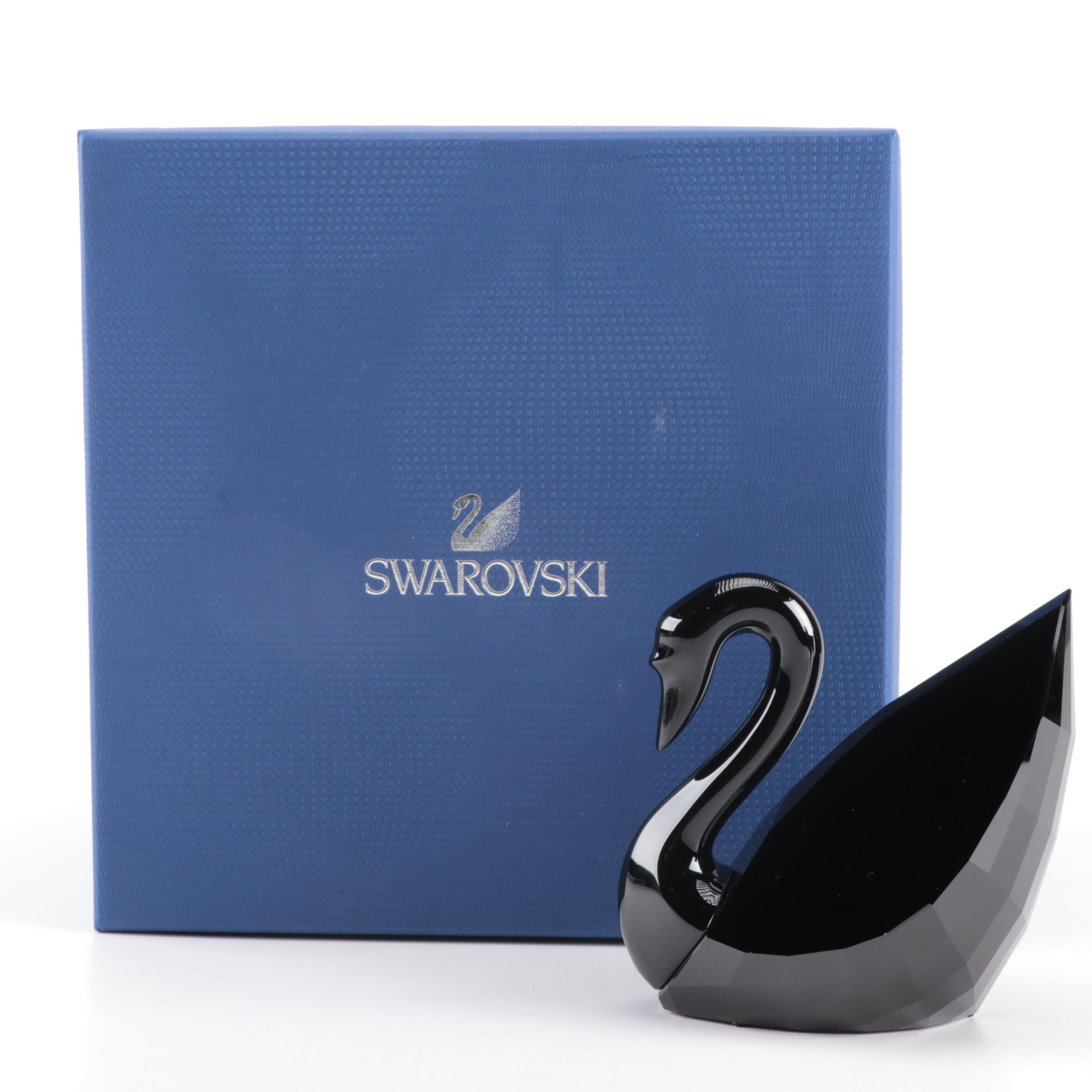 Swarovski Crystal Jet Swan Figurine