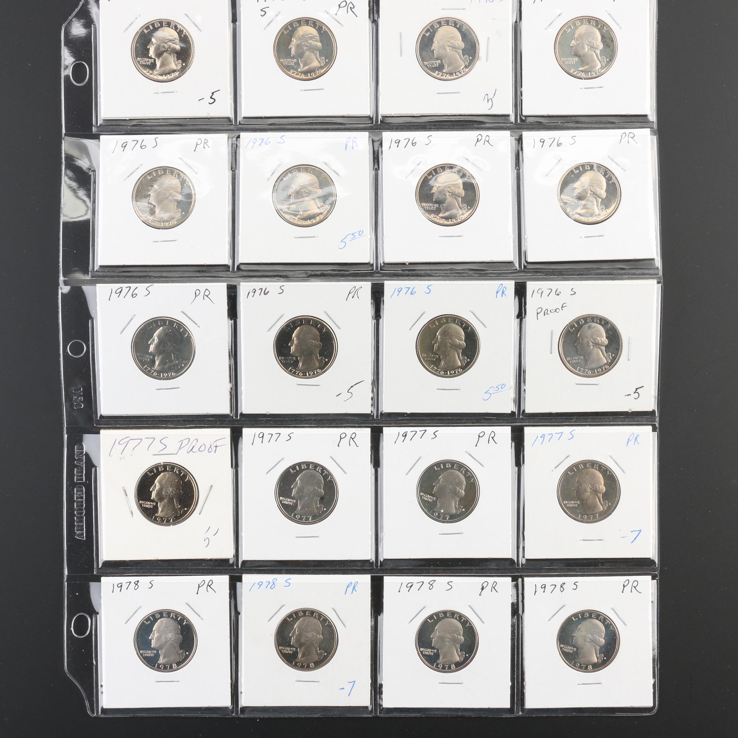 Group of 101 Washington Proof Quarters, 1965 to 2004