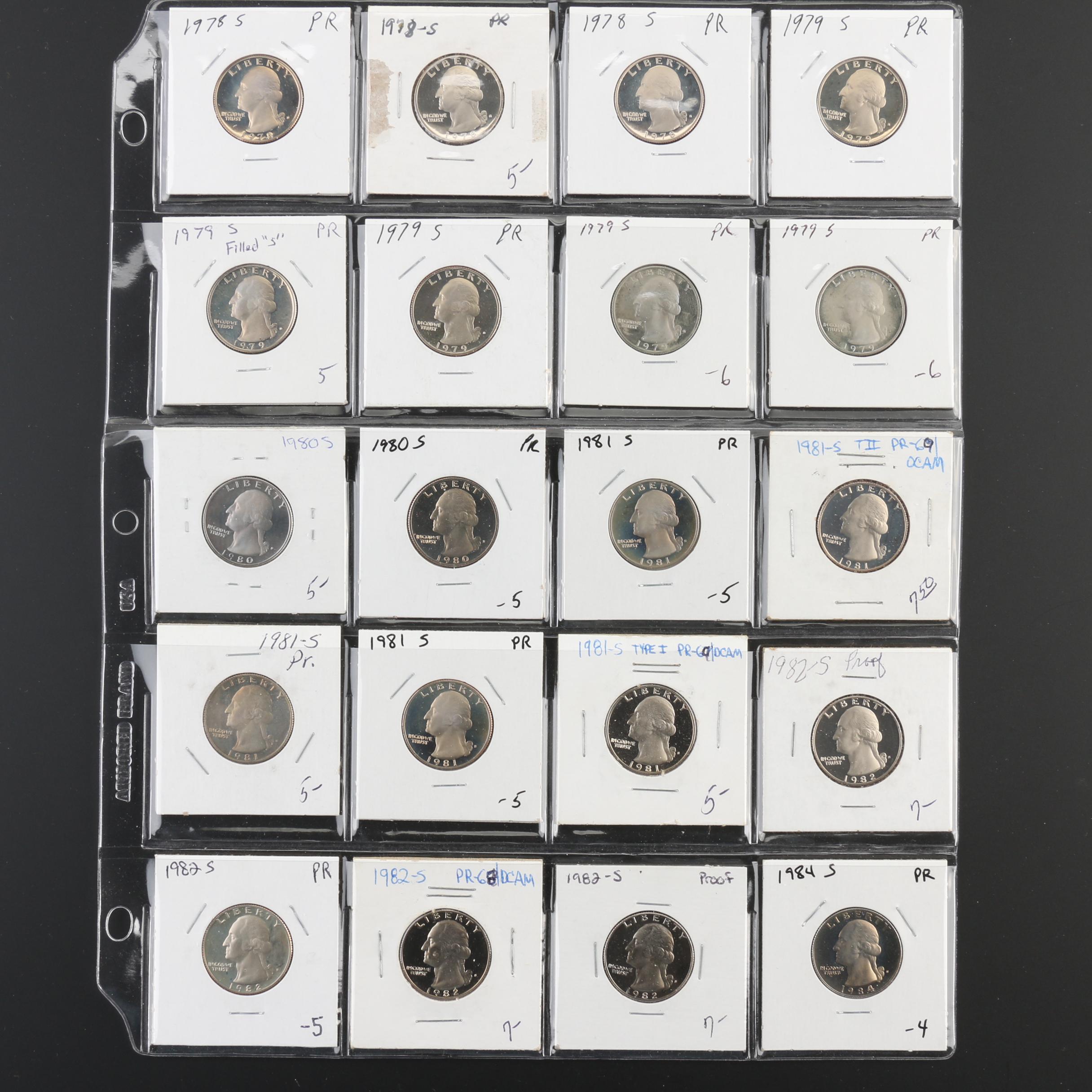 Group of 101 Washington Proof Quarters, 1965 to 2004