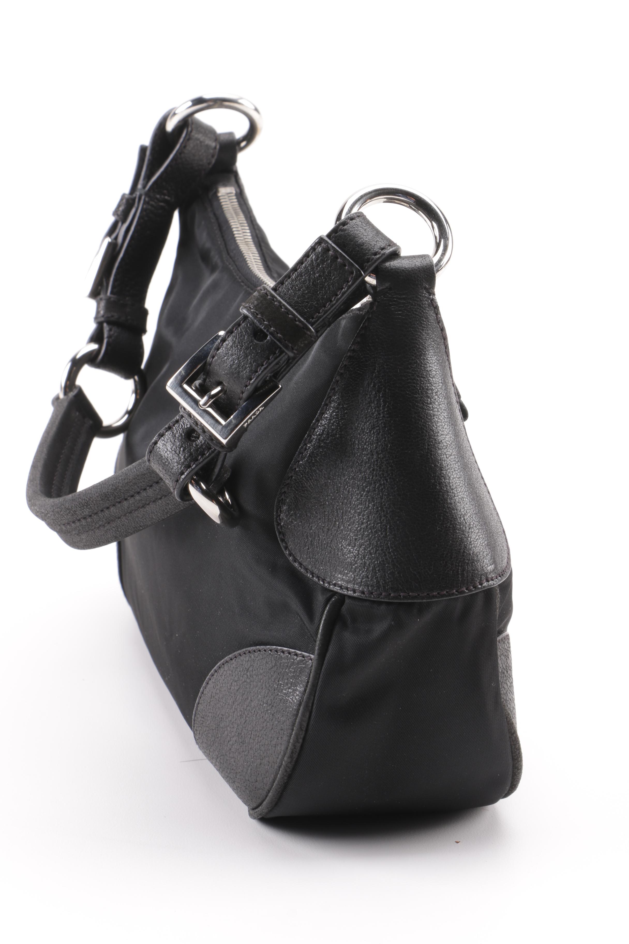 Prada Black Nylon Soutache Floral Handbag