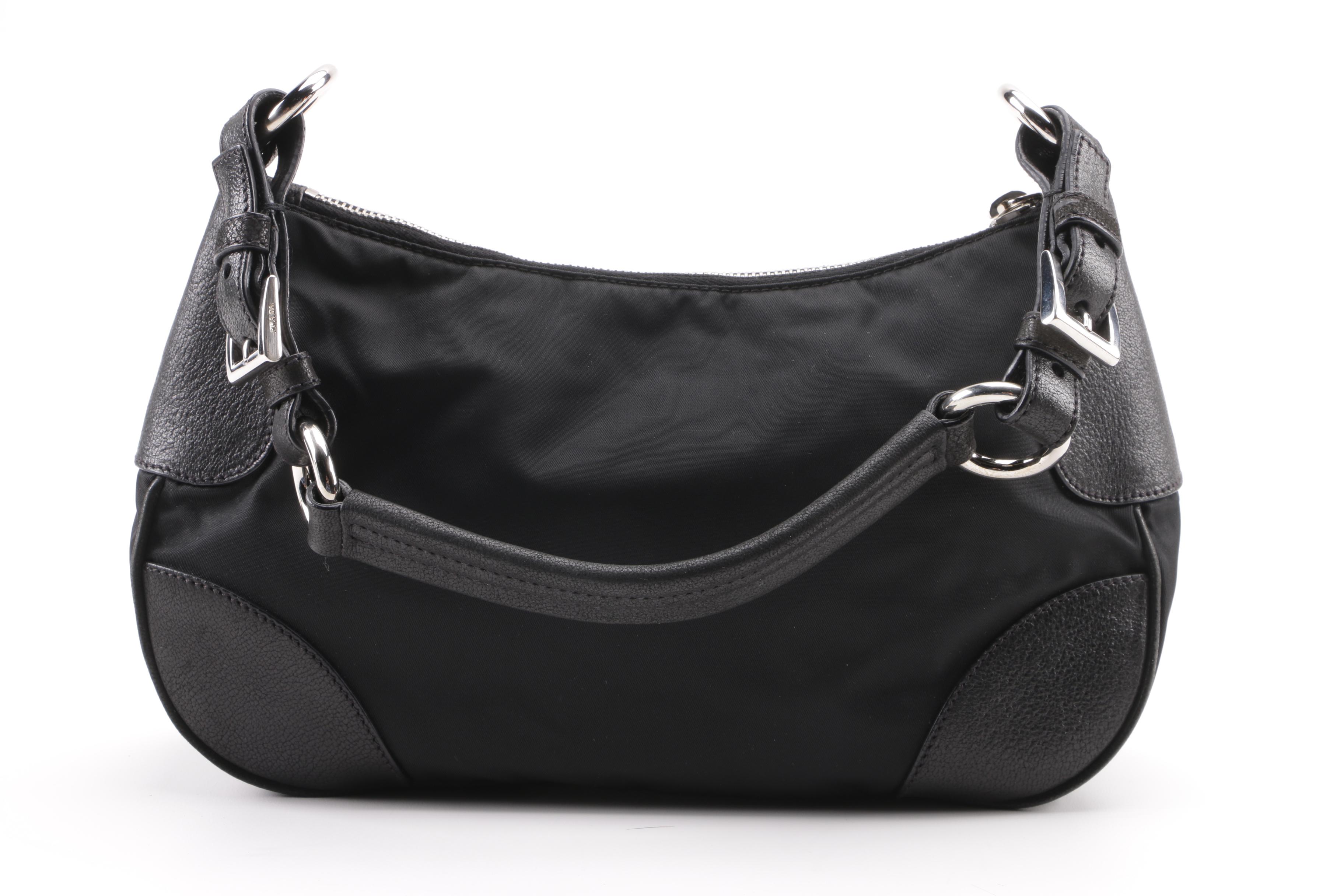 Prada Black Nylon Soutache Floral Handbag