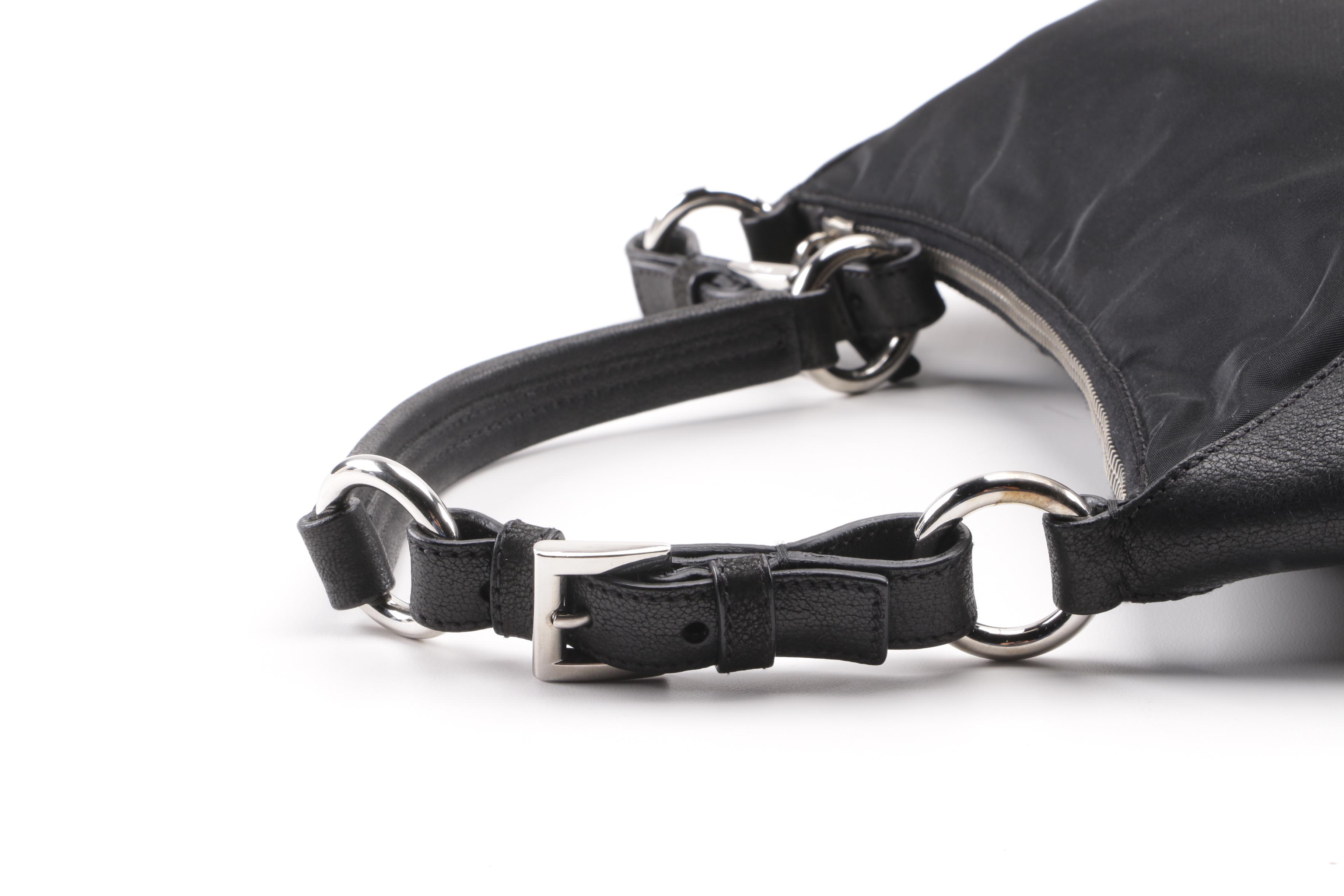 Prada Black Nylon Soutache Floral Handbag